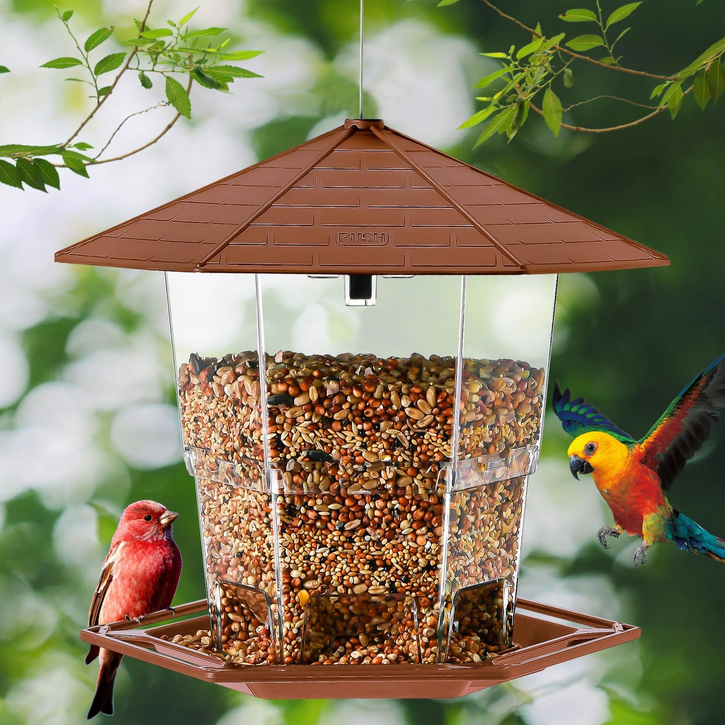 Jealoeur Bird Feeders for Outdoors Hanging Bird Feeder Wild Bird Seed, Brown