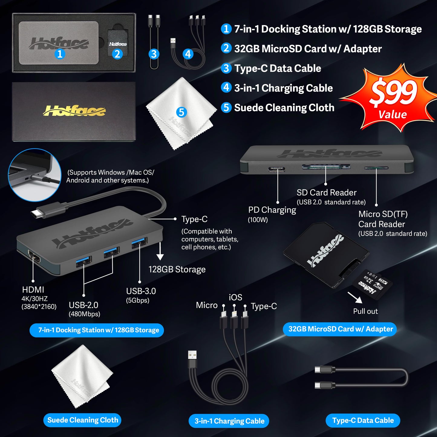 HP Flagship 14" HD Laptop with 1 Year Office 365 | 16GB RAM | 1.22TB Storage(64GB EMMC & 160GB Docking Station Set & 1TB Cloud Storage) | Intel 4-Core Processor | Webcam | Win 11s | Blue