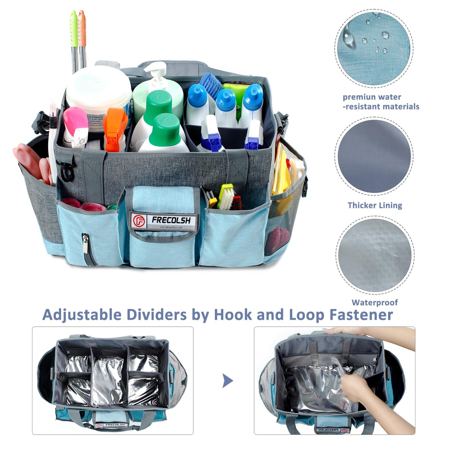 FRECOLSH Cleaning Caddy for Cleaning Suppliers Organizer with Pockets for House Cleaning Essentials, Cleaning Organizer, Wearable Cleaing Bag Tote, Storage Caddy for Housekeeping