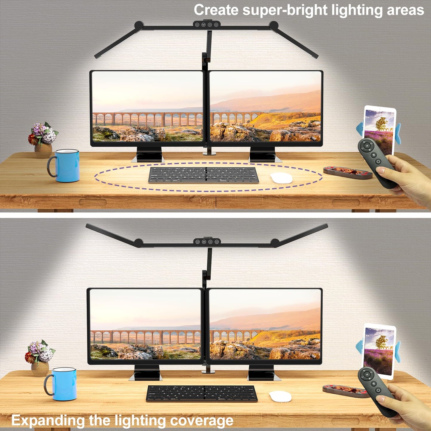 Micomlan Desk Lamp with Clamp, Architect Led Desk Lamp for Home Office with Remote Control, 24W Ultra Bright Auto Dimming Computer Light Adjustable Table Light for Working Workbench (Remote)