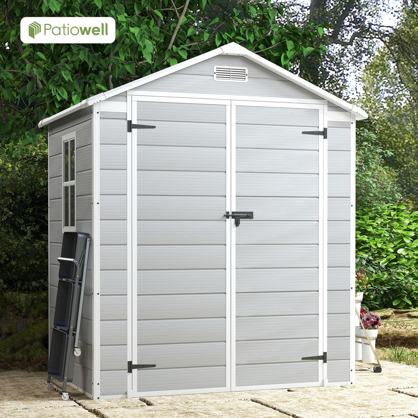 Patiowell 6x4 FT Plastic Outdoor Storage Shed, Resin Outside Shed Perfect to Store Patio Furniture, GardenTools Bike Accessories, Beach Chairs and Lawn Mower, Light Grey