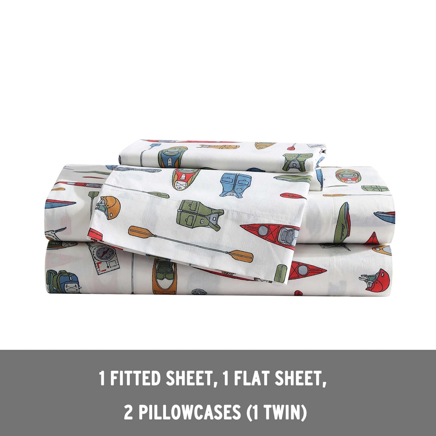 Eddie Bauer - Twin Sheets, Cotton Percale Bedding Set, Crisp & Cool Home Decor (Kayak Adventure, Twin)