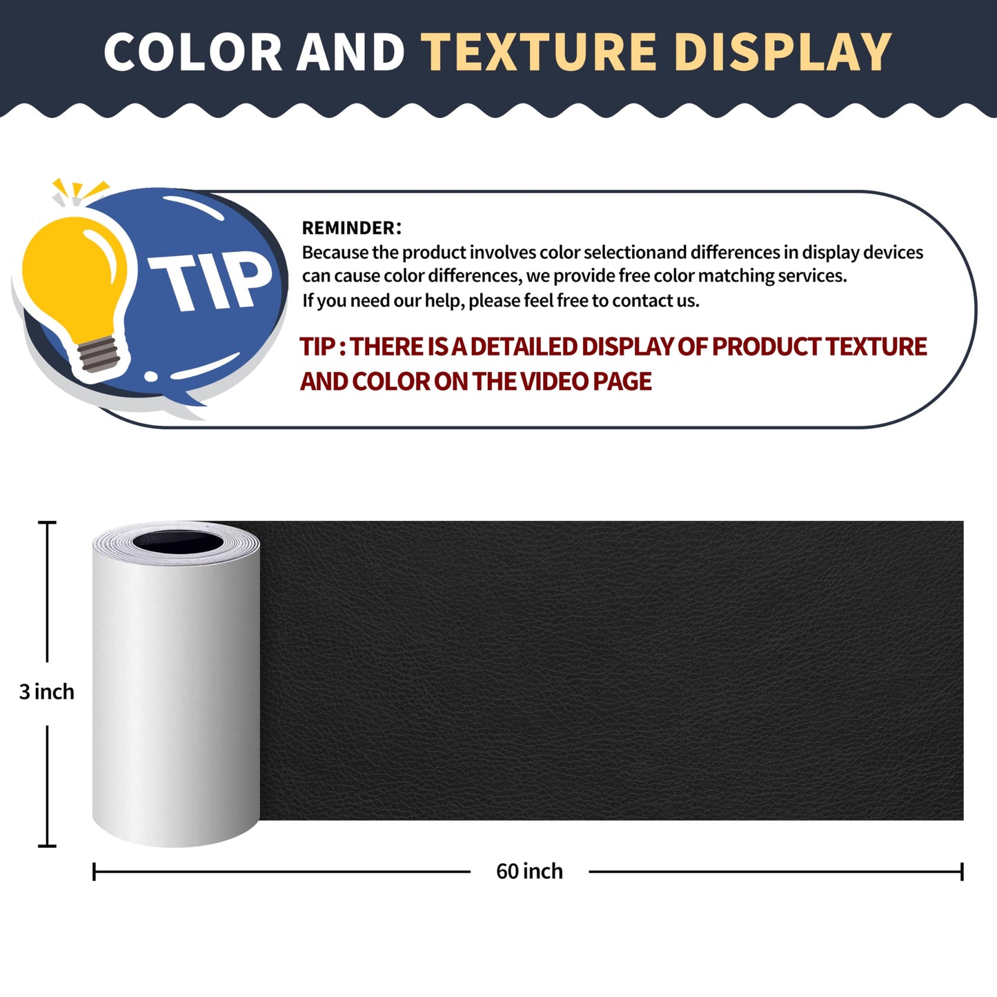 ONine Leather Repair Patch,Leather Repair Tape, 3 x 60 inches Leather Repair Patch for Furniture,Vinyl Repair Kit,Leather Couch Patch,for Sofas, Furniture, Car Seats, Office Chairs(Black)