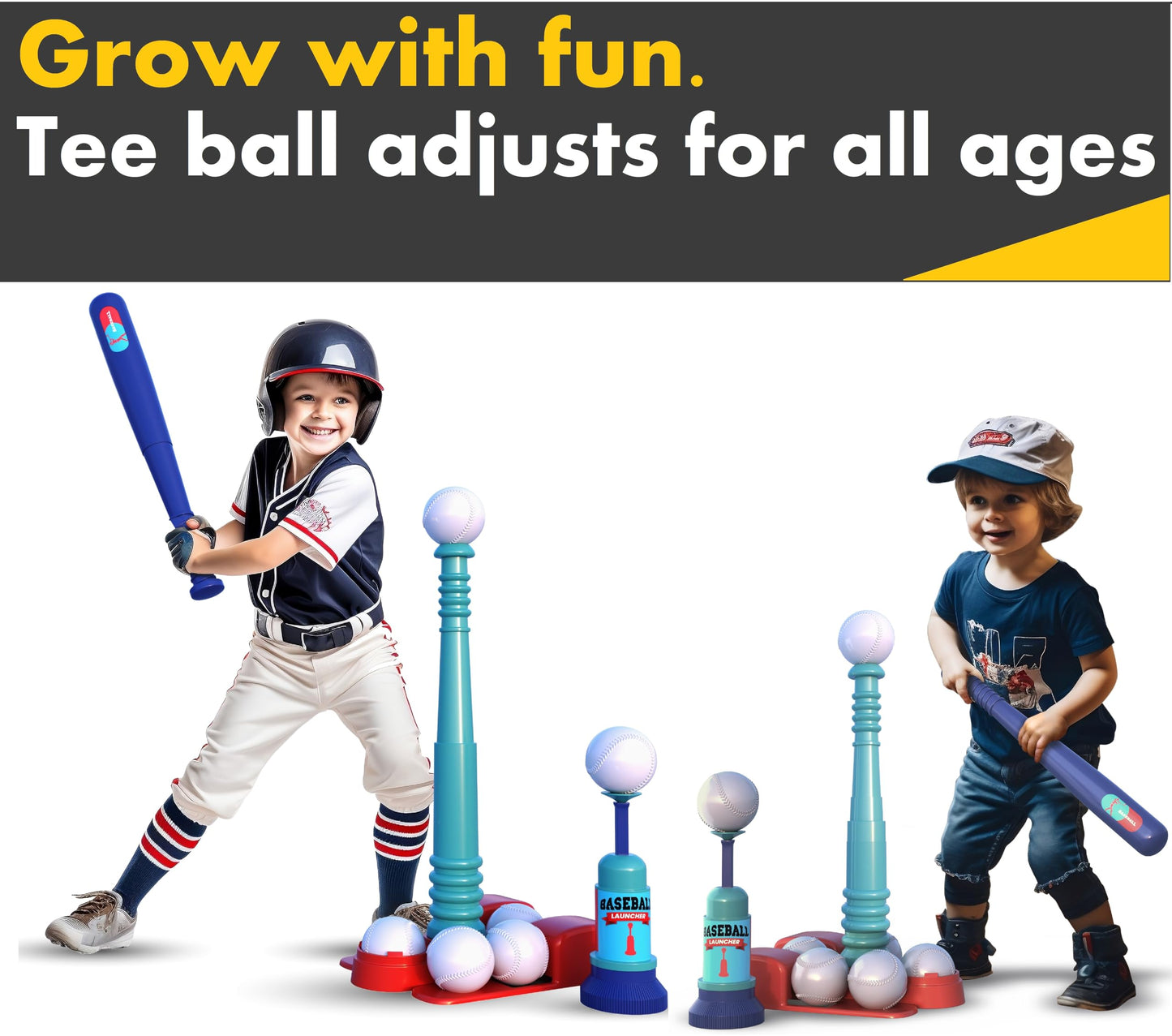 TOMLEON T Ball Stand for Kids and Toddlers 1-3, 3-5, 5-8. Baseball Set With 6 Large Balls, Adjustable Tball Batting Tee, and Pitching Machine. T-Ball Sets With Bat and Ball
