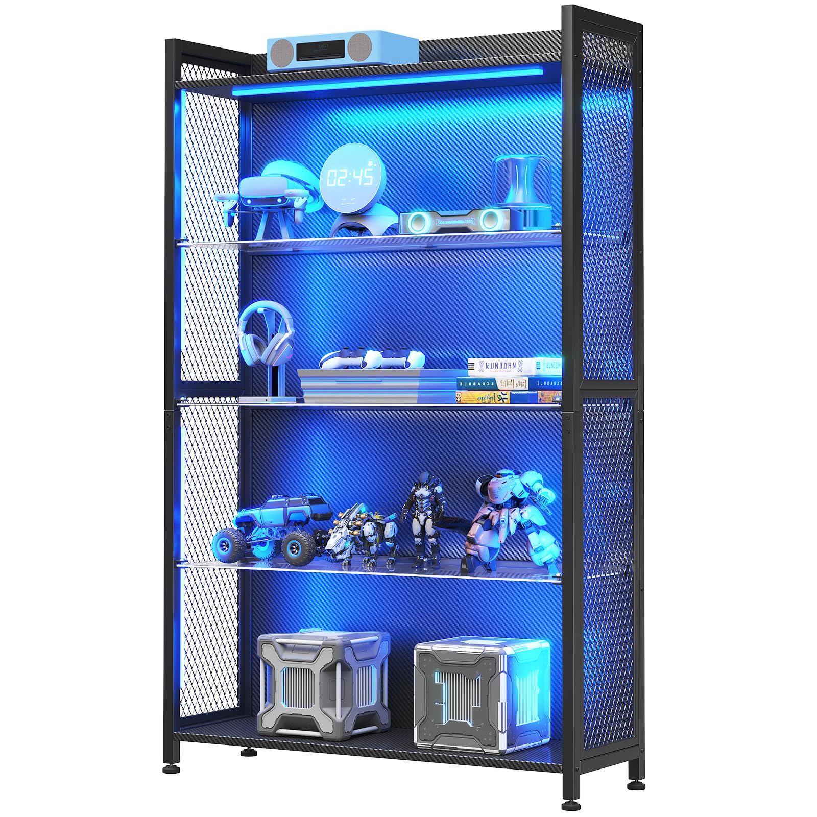 MOTPK Display Cabinet with LED Lights, Display Case with Glass Storage ...