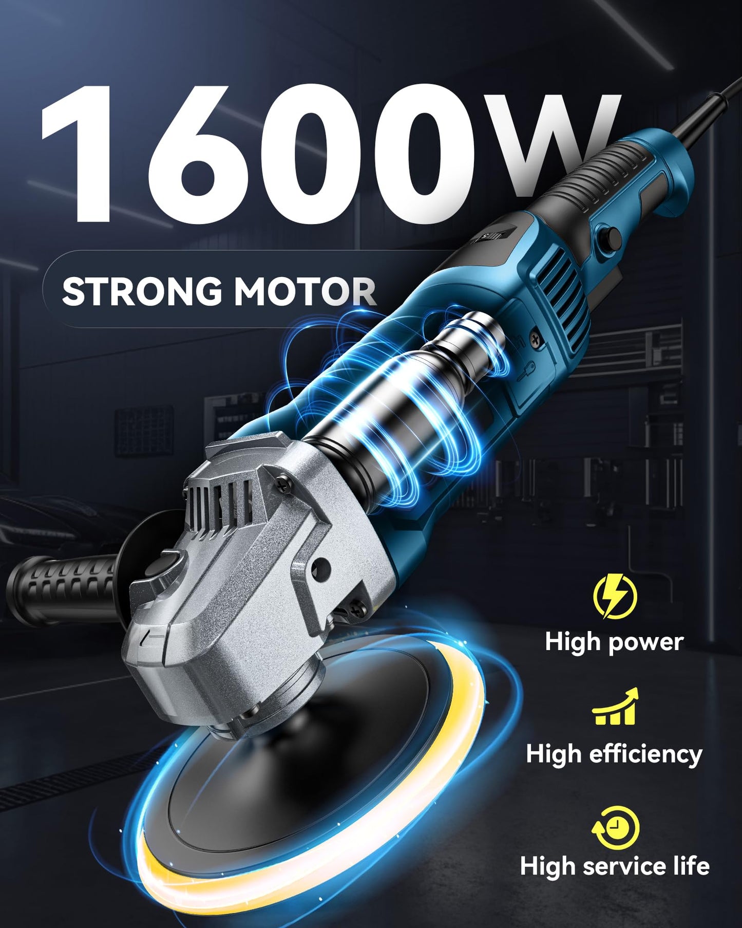 Buffer Polisher Kit for Car - 1600w 6/7 Inch Random Orbital Polisher Buffer Waxer,7 Variable Speed 2500-5000rpm,Detachable Handle Dual Action Polisher for Car Boat Sanding Polishing Waxing