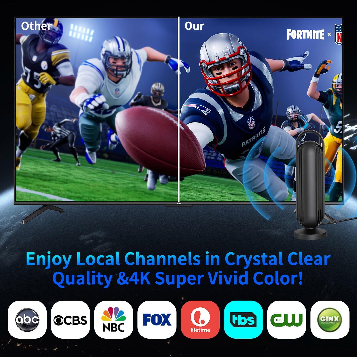 2025 TV Antenna for Local Channels,TV Antenna Outdoor 999+ Miles Long Range, Indoor/Outdoor TV Antenna for Smart TV, 16.5ft Cable HD Antenna Supports 4K 8K,1080p. (Black)