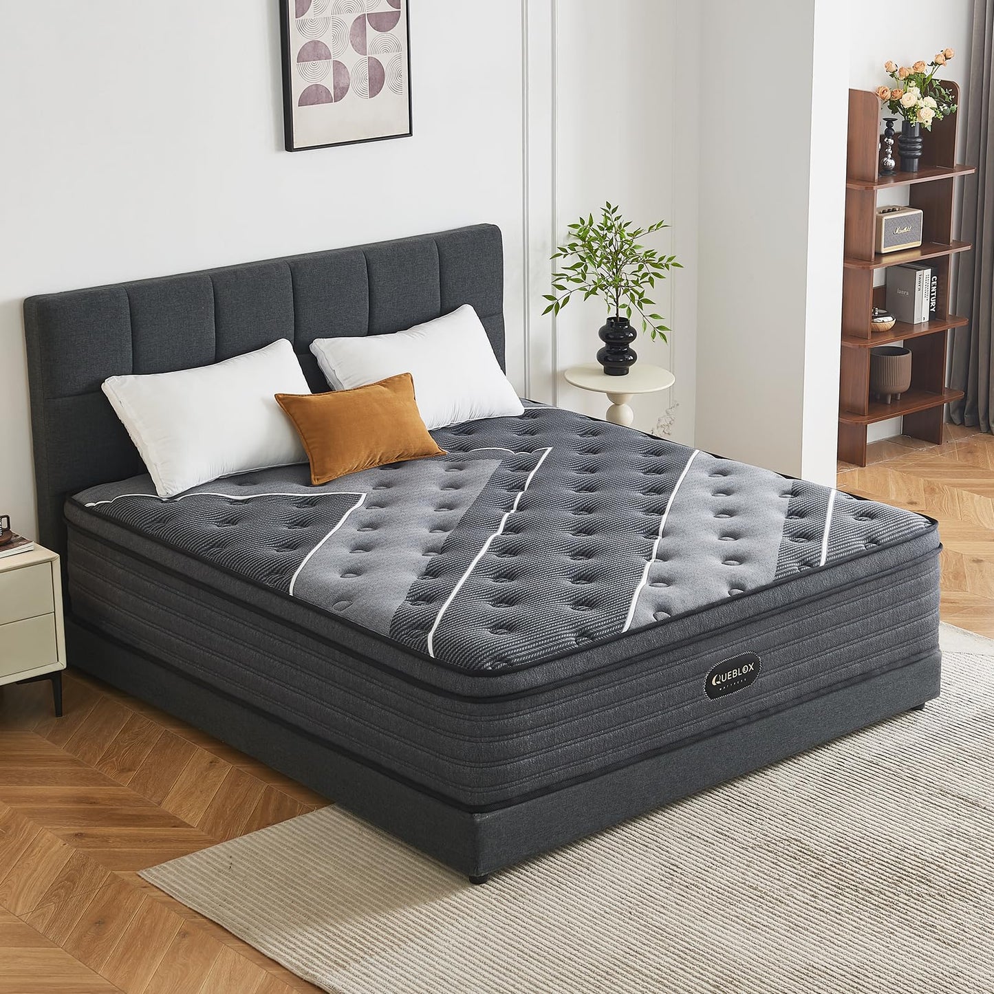 Queblox Queen Mattress, 12 Inch Hybrid Mattress in a Box, Medium Firm,Memory Foam and Individual Pocket Springs for Pressure Relief, CertiPUR-US Certified
