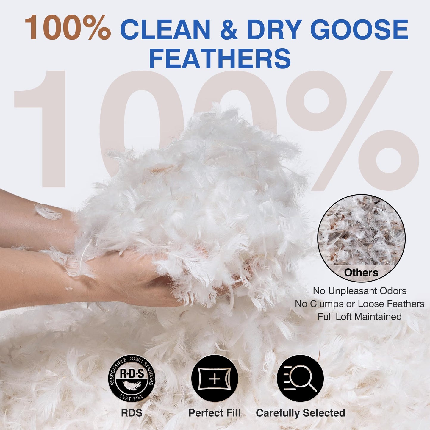 zibroges Goose Feather Pillow Queen Size Pack of 2 - Down Hotel Bed Pillows for Sleeping, Soft 600 Thread Count Cotton Cover, Fluffy Support Surround Fill Polyester for Back, Stomach, Side Sleepers