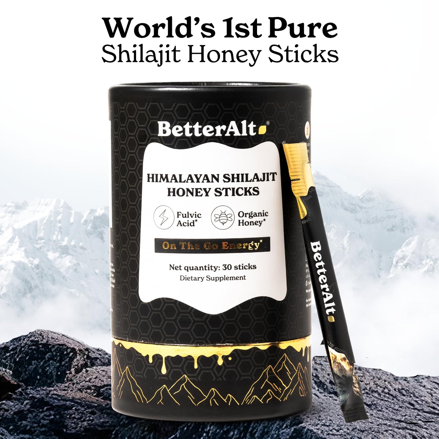 Better Alt Pure Himalayan Shilajit Sticks with Organic Honey, Saffron | Easy to Consume Shilajit| 30 Sticks for Energy Boost & Immune Support, 85+ Trace Minerals, 75%+ Fulvic Acid
