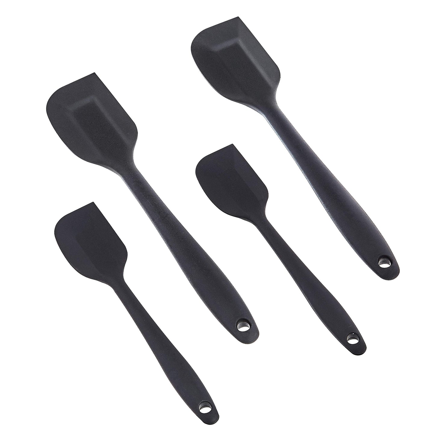 Amazon Basics Non-Stick Heat Resistant Rectangular Silicone Spatula Set, 2 Small & 2 Large Spatulas, Black, Pack of 4 (Previously AmazonCommercial brand)