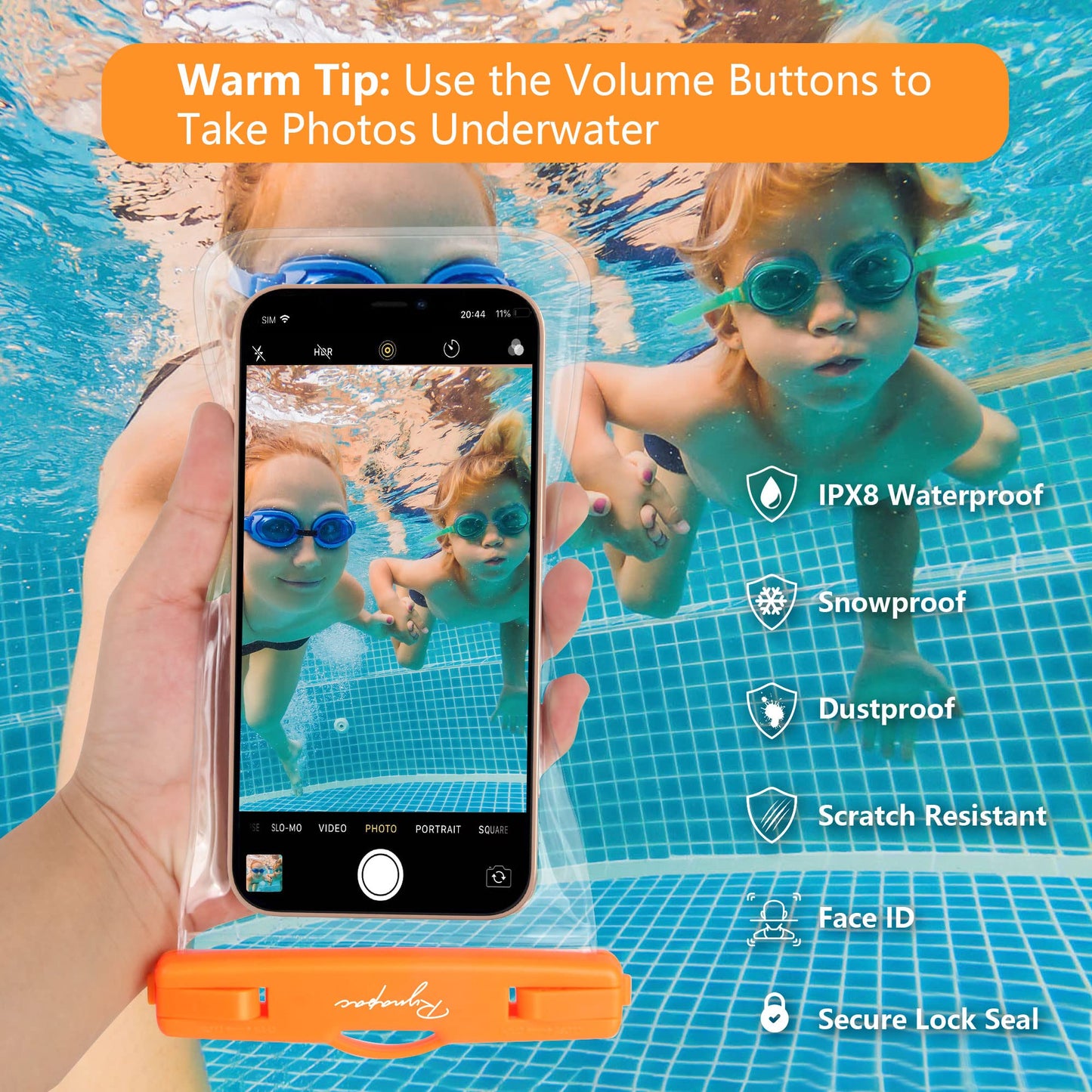 Rynapac Waterproof Phone Pouch Bag - 7.5in Water Proof Cell Phone Case for Beach Travel Must Haves, Waterproof Phone Holder with Lanyard for iPhone 15 Pro Max Galaxy S23 Pixel 7a, Cruise Essentials