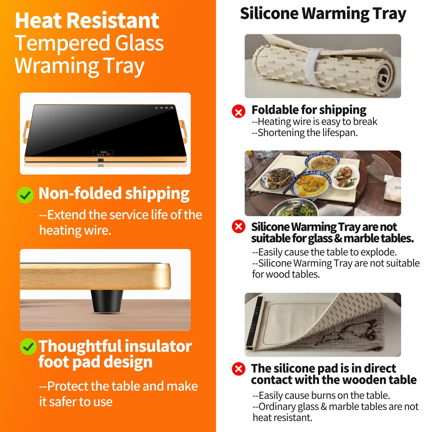 Electric Warming Tray(XXL 32”x18”),Food Warmer with Thermostat and Full Surface Heating,Food Warming Mat with 2 Temperature Modes for Parties Buffet,Gatherings,Gold Edge Handles Warming Mat for Food