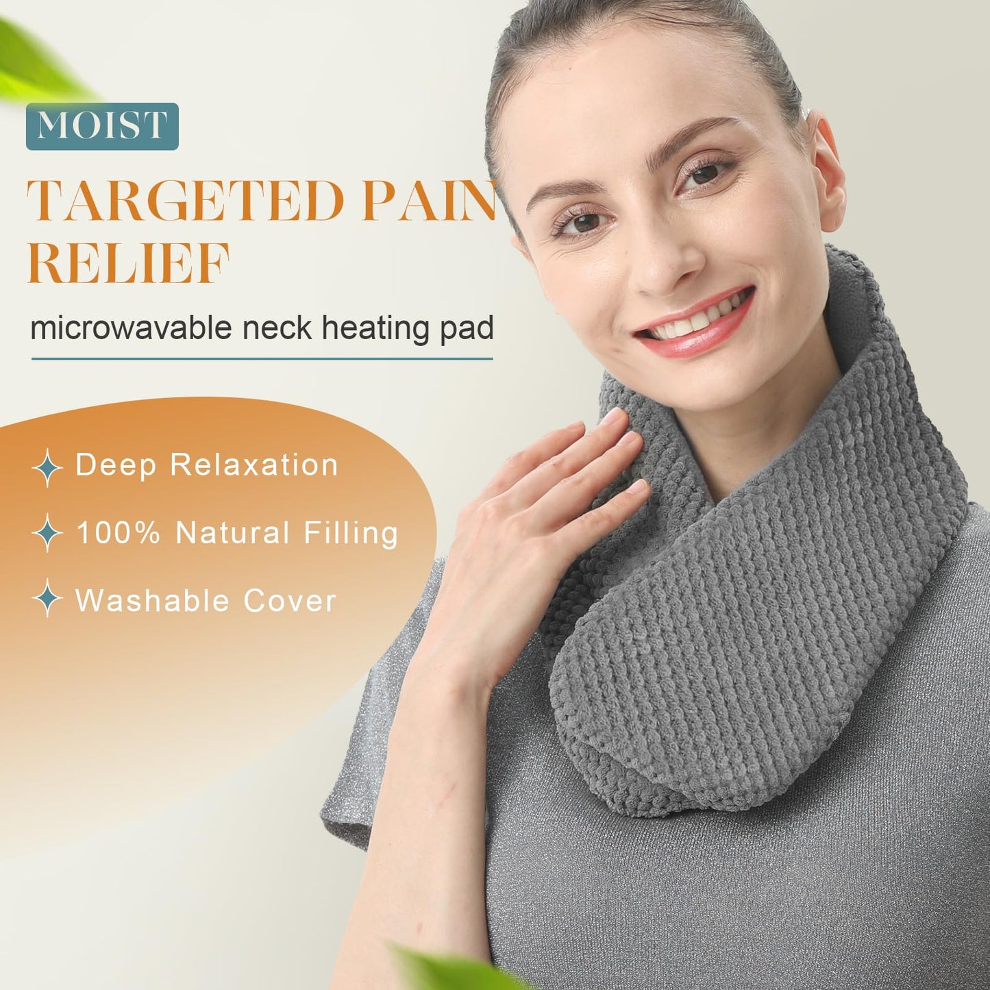 UNCN Neck Heating Pad for Neck Pain Relief and Shoulders Microwavable Wraps Heat Pack Moist Warmer Brace Hot Pillow Headache Cordless Portable (Gray)