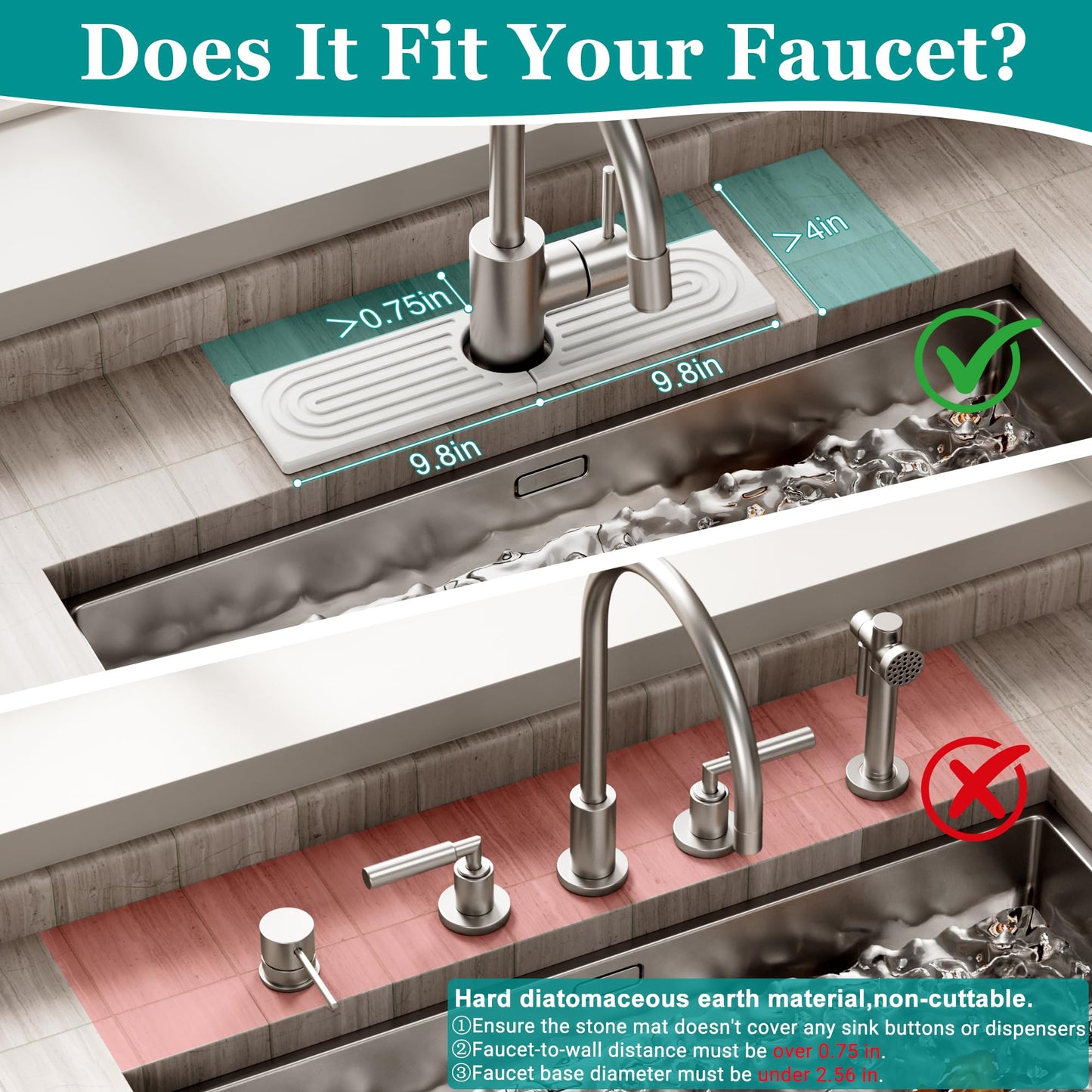 MAGKOTA Stone Faucet Mat for Kitchen Sink - Quick Dry Diatomite Sink Splash Guard, Prevents Moisture Buildup & Water Stains, Water Absorbing Stone Tray for Bathroom Countertop (White, 20" x 4")