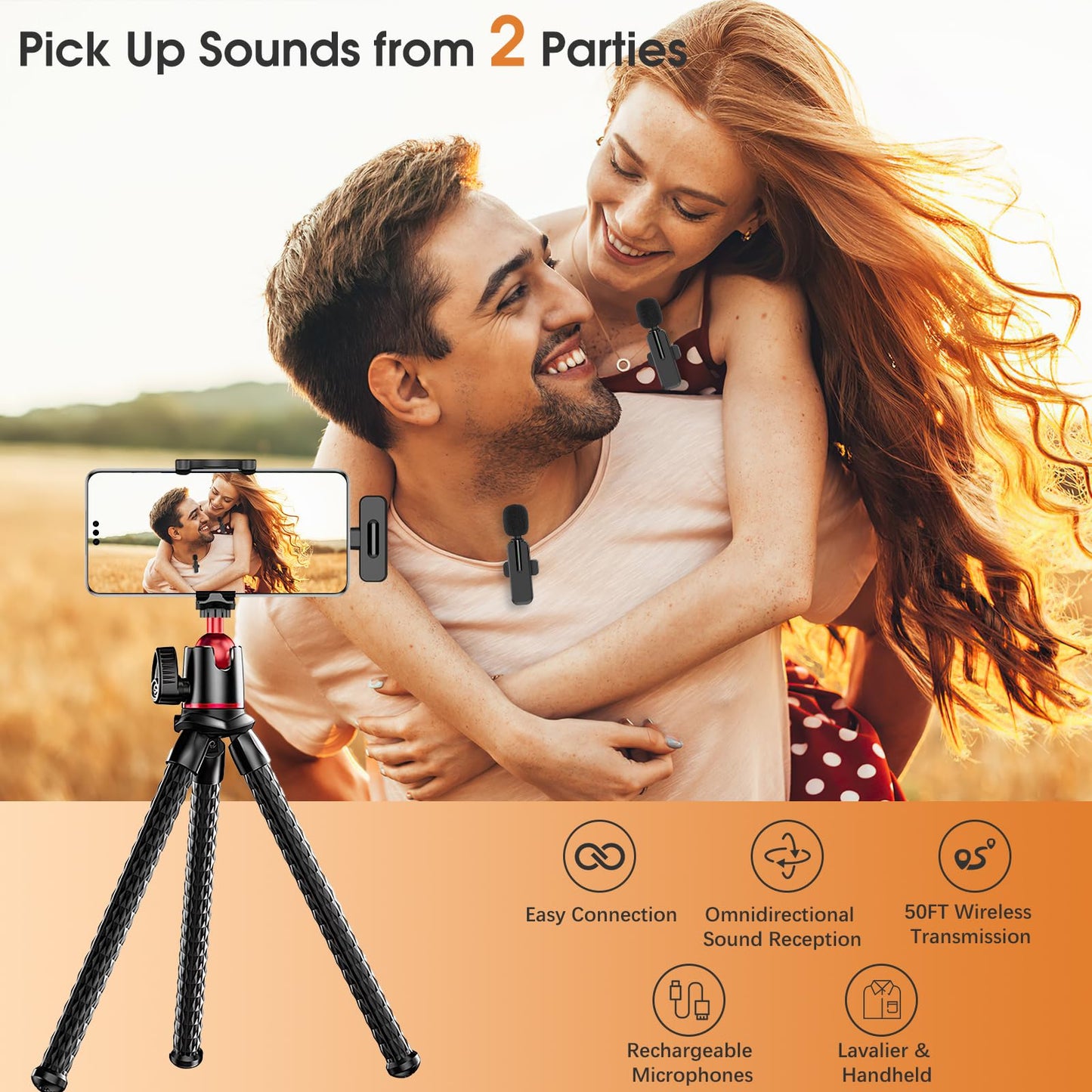 MAYBESTA Wireless Mini Microphone for iPhone 15 - Bluetooth Lavalier Android Mic for YouTube Video Recording, Clip-on USB C Phone Microphones for Tiktok Vlog Livestream Podcast