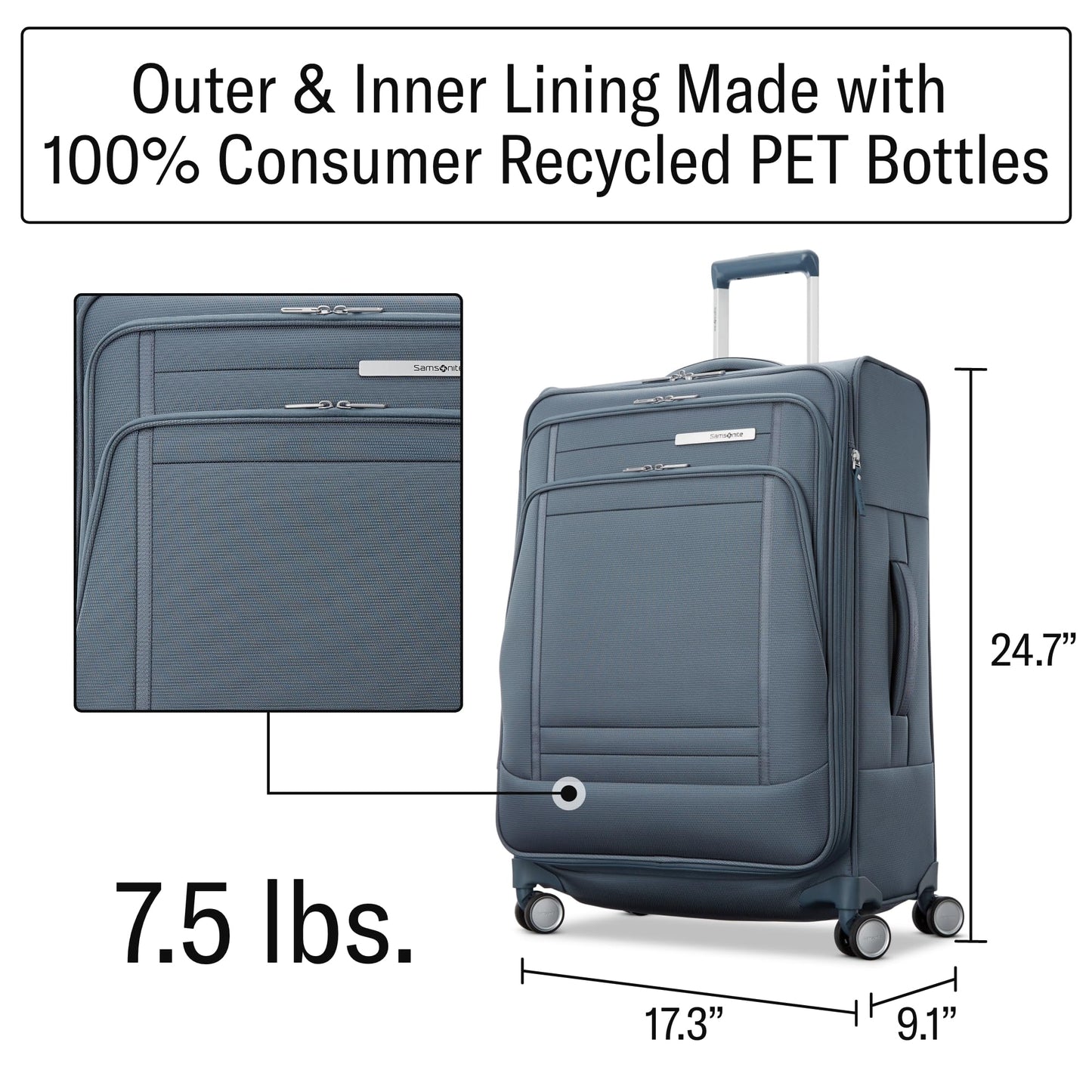 Samsonite UpLIFT 25" Lightweight Softside Luggage with Spinner Wheels - Expandable, Medium Checked - Airline-Approved, Polyester Soft Suitcase for Ultra Light Travel - Elemental Blue