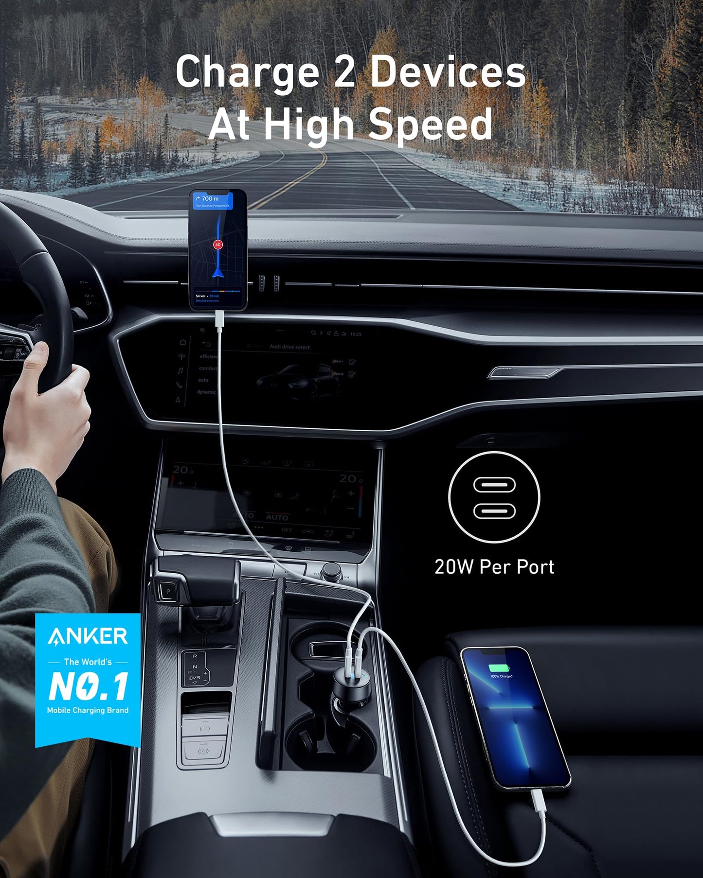 Anker USB C Car Charger, 40W 2-Port PowerIQ 3.0 Type C Adapter, iPhone 16 Car Charger, PowerDrive III Duo with Power Delivery for iPhone 16/15/14/13