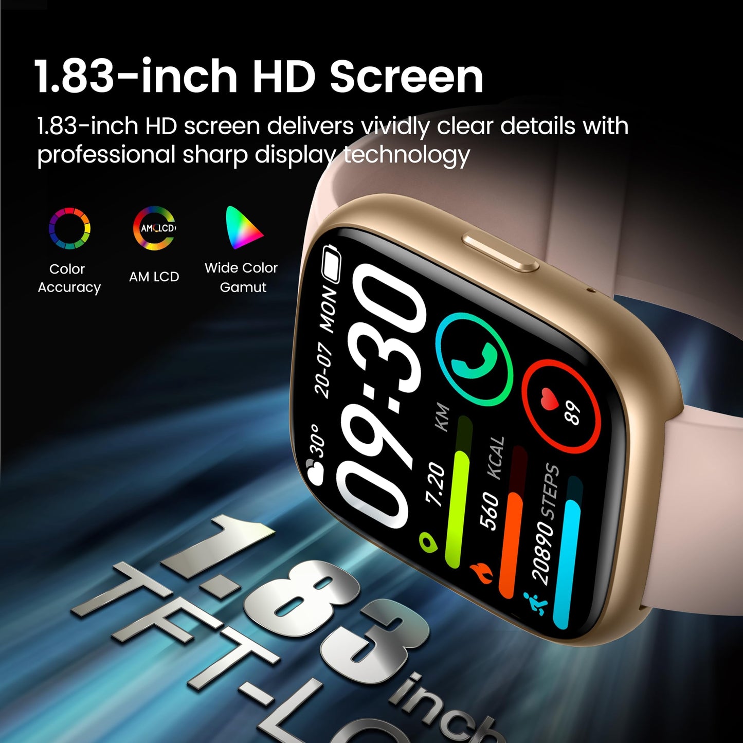 Smart Watch with Alexa Built-in, 1.83" HD Touchscreen Fitness Tracker with Bluetooth Calling, Fitness Watch with Heart Rate/Sleep Monitor/120+ Sports, IP68 Waterproof Smartwatch for Android iOS, Pink