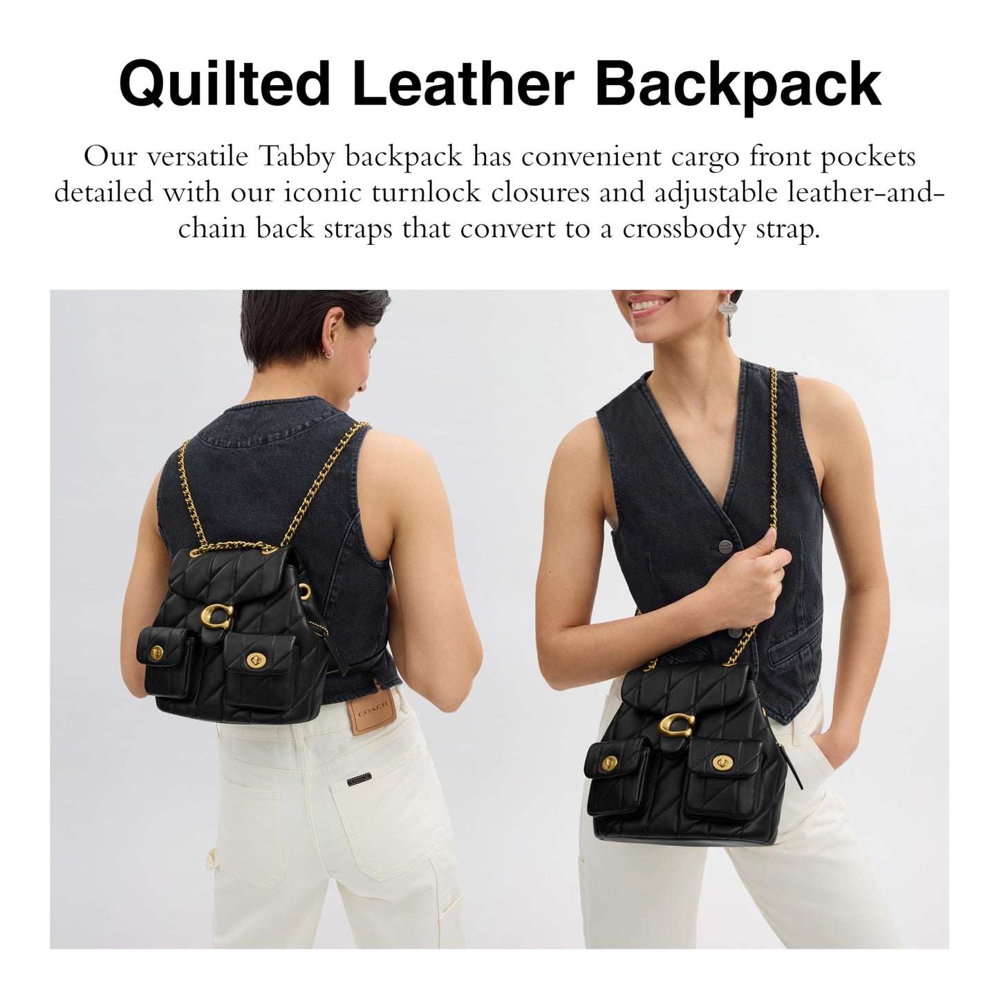 COACH, Womens, Quilted Tabby Backpack, Black, One Size