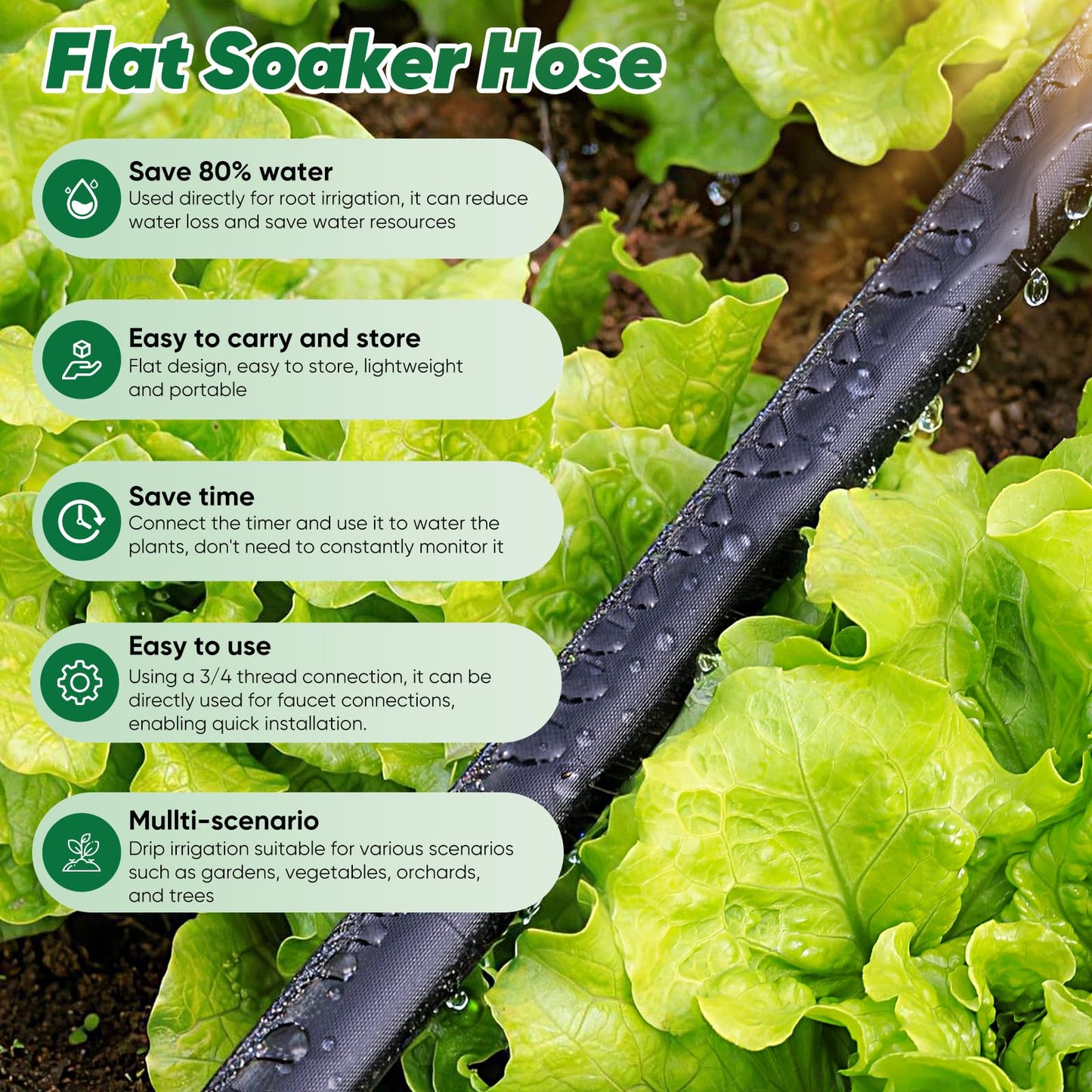 Tuzoc Soaker Hose 50 ft, Garden Hose With Drip Irrigation System, 1/2 Linkable Consistent Drip Irrigation Hoses, Leakproof Design Water Hose, Save 80% of Water for Garden, Farm, Orchard Plantation