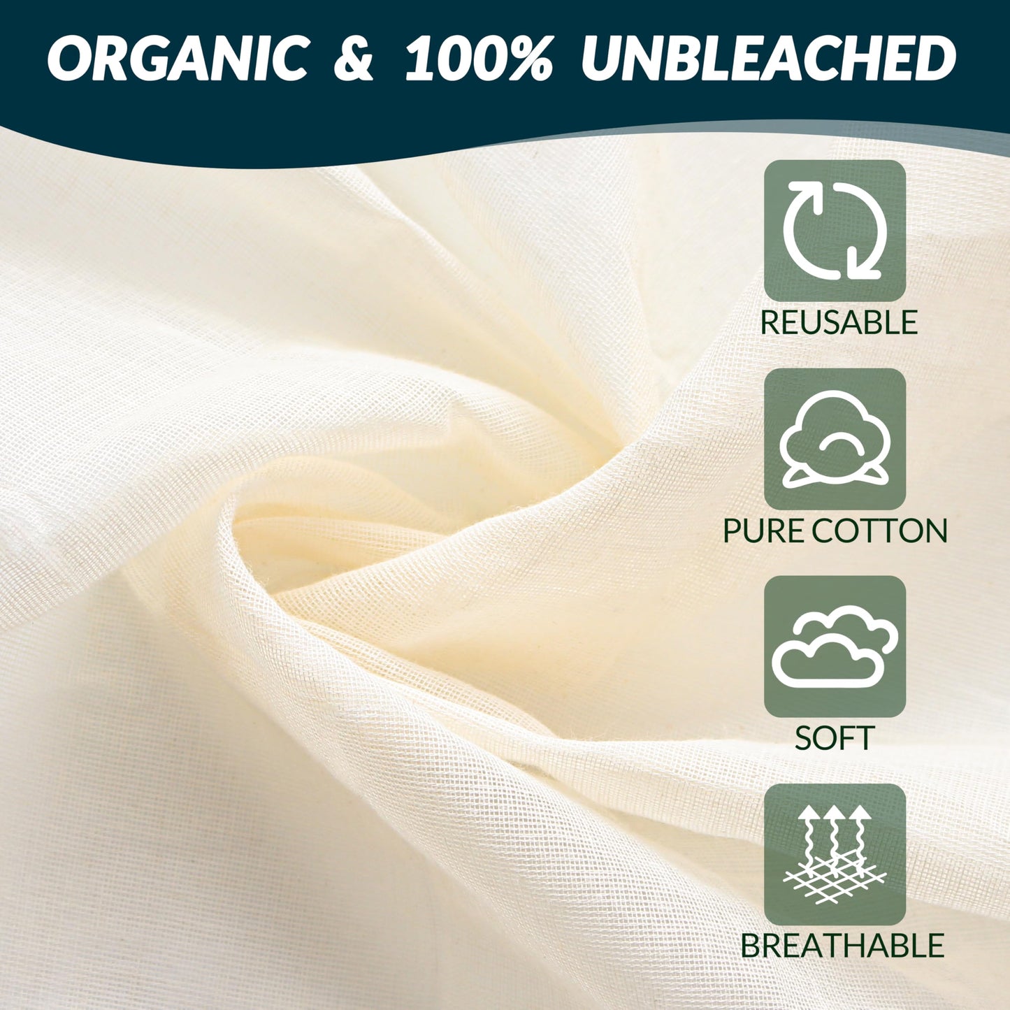 6-Pack Cheesecloth, 20x20 Inch Organic Hemmed Cheese Cloth for Straining, Reusable Unbleached Cotton Strainer for Cooking, Baking, Juicing, and Cheese Making (Grade 100)
