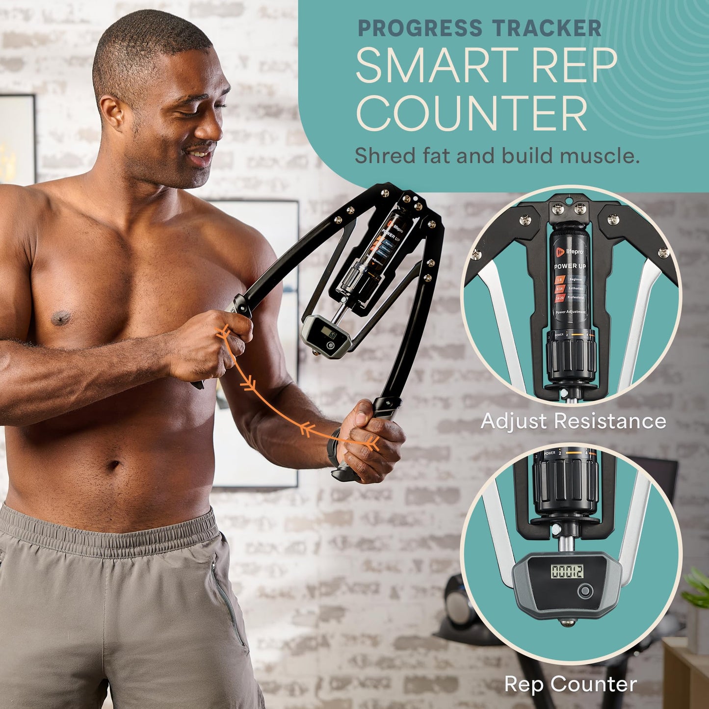 Lifepro Hydraulic Power Chest Expander and Arm Twister Trainer - Home Gym Workout Equipment for Back, Chest, Arm Exerciser - Adjustable 22-440lbs Resistance, Rep counter - Upper Body Strength Training