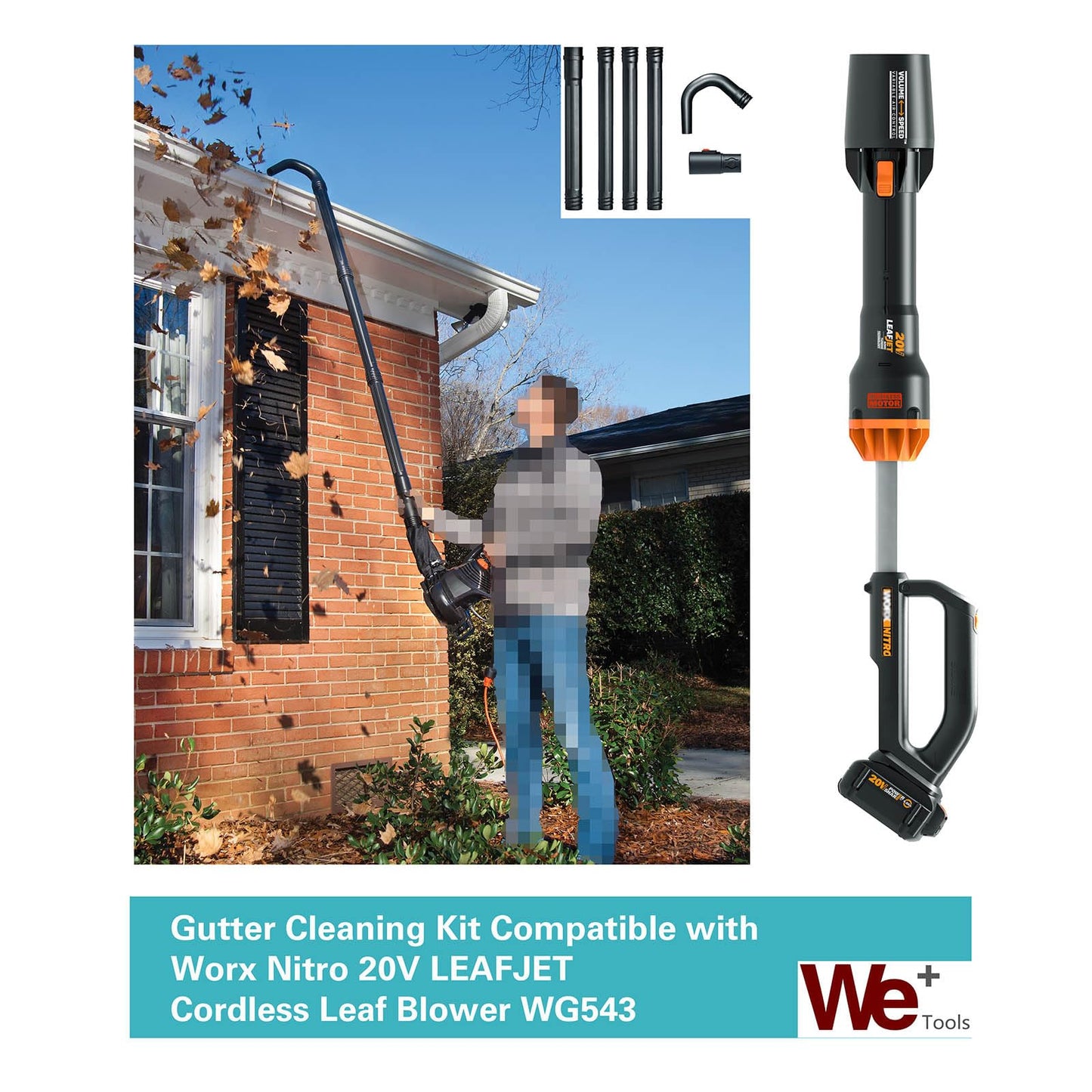 WETOOLPLUS Gutter Cleaning Kit Compatible with Worx Cordless Leaf Blower WG545/WG565/WG575 & Worx Nitro 20V LEAFJET Leaf Blower WG543