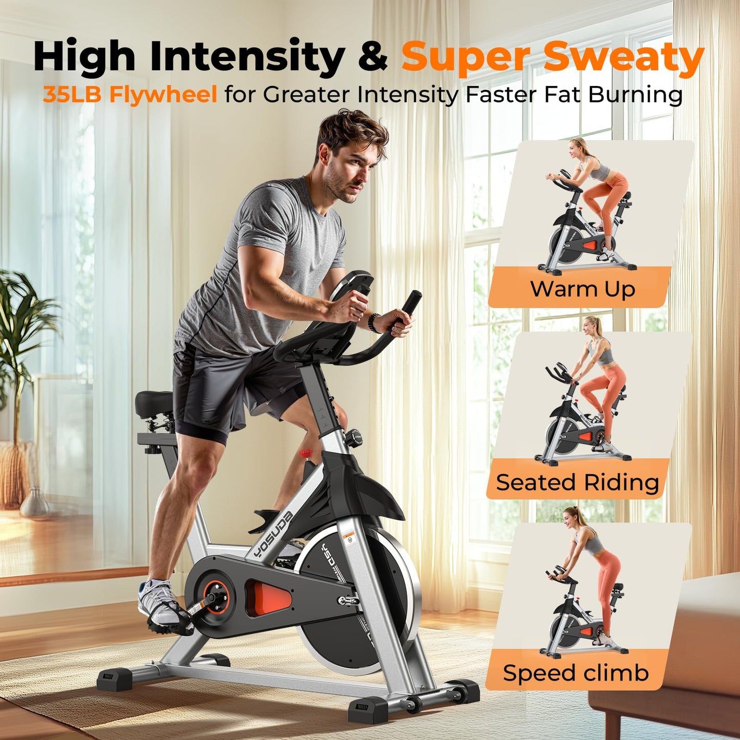 YOSUDA Indoor Cycling Bike Stationary - Cycle Bike with Ipad Mount &Comfortable Seat Cushion (Gray)