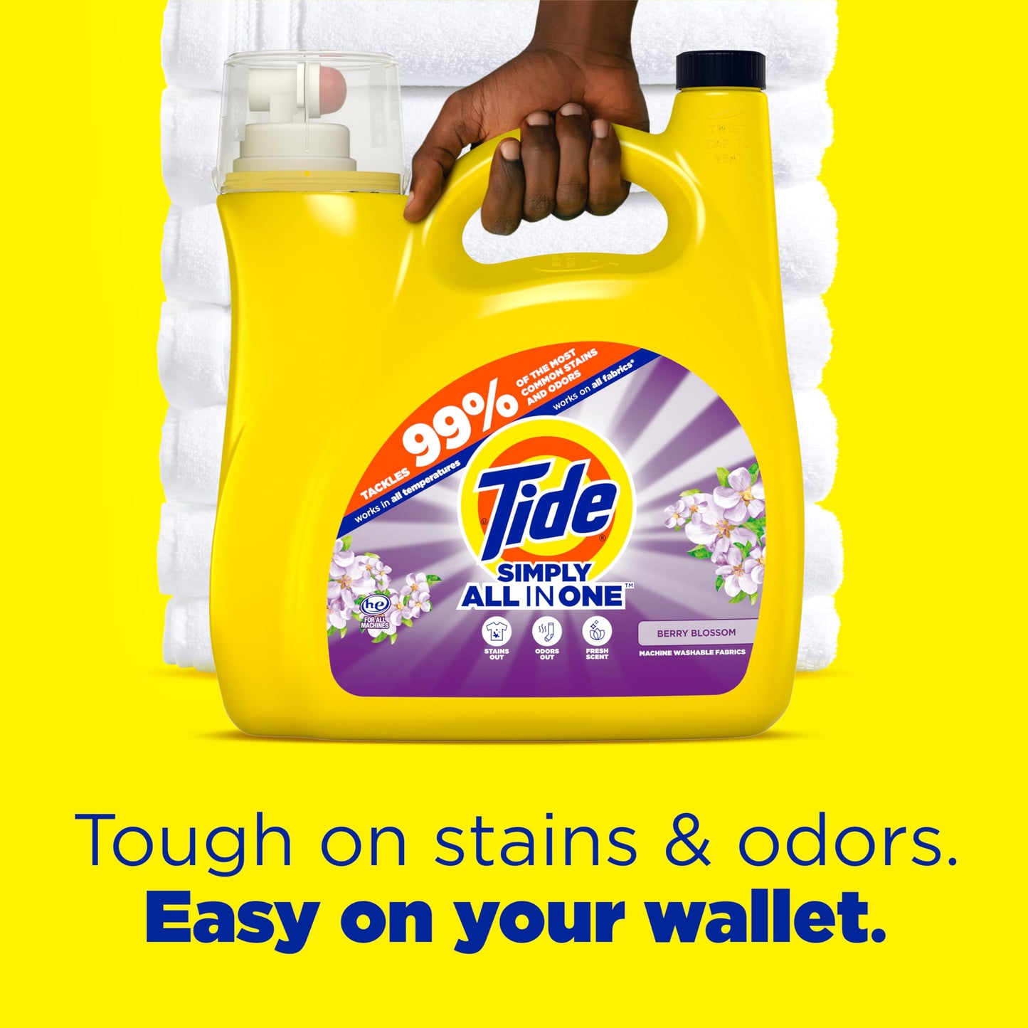 Tide Simply All-In-One Liquid Laundry Detergent, Berry Blossom Scent, 89 Loads, 117 fl oz