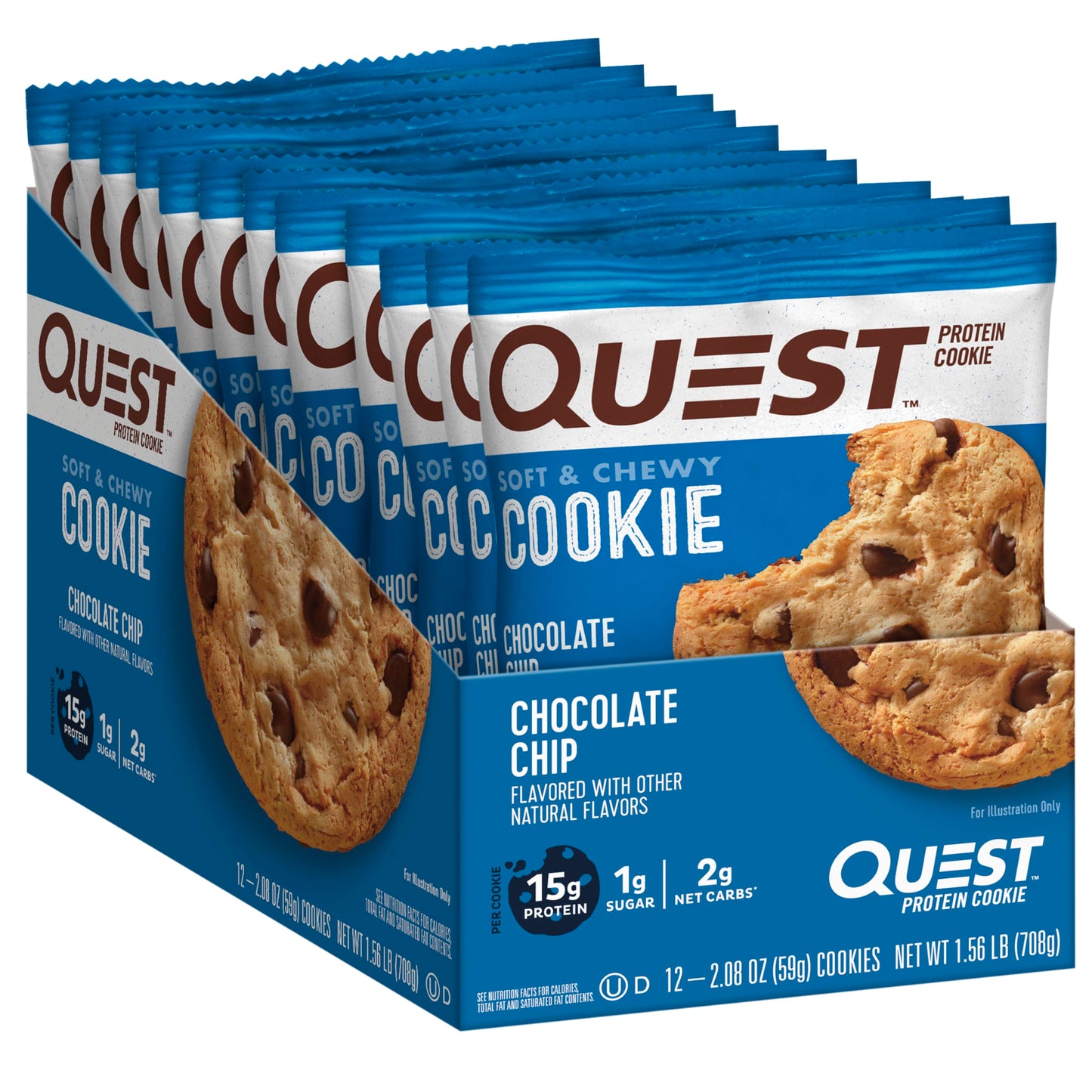 Quest Nutrition Chocolate Chip Protein Cookie; Keto Friendly; High Protein; Low Carb; 12 Count