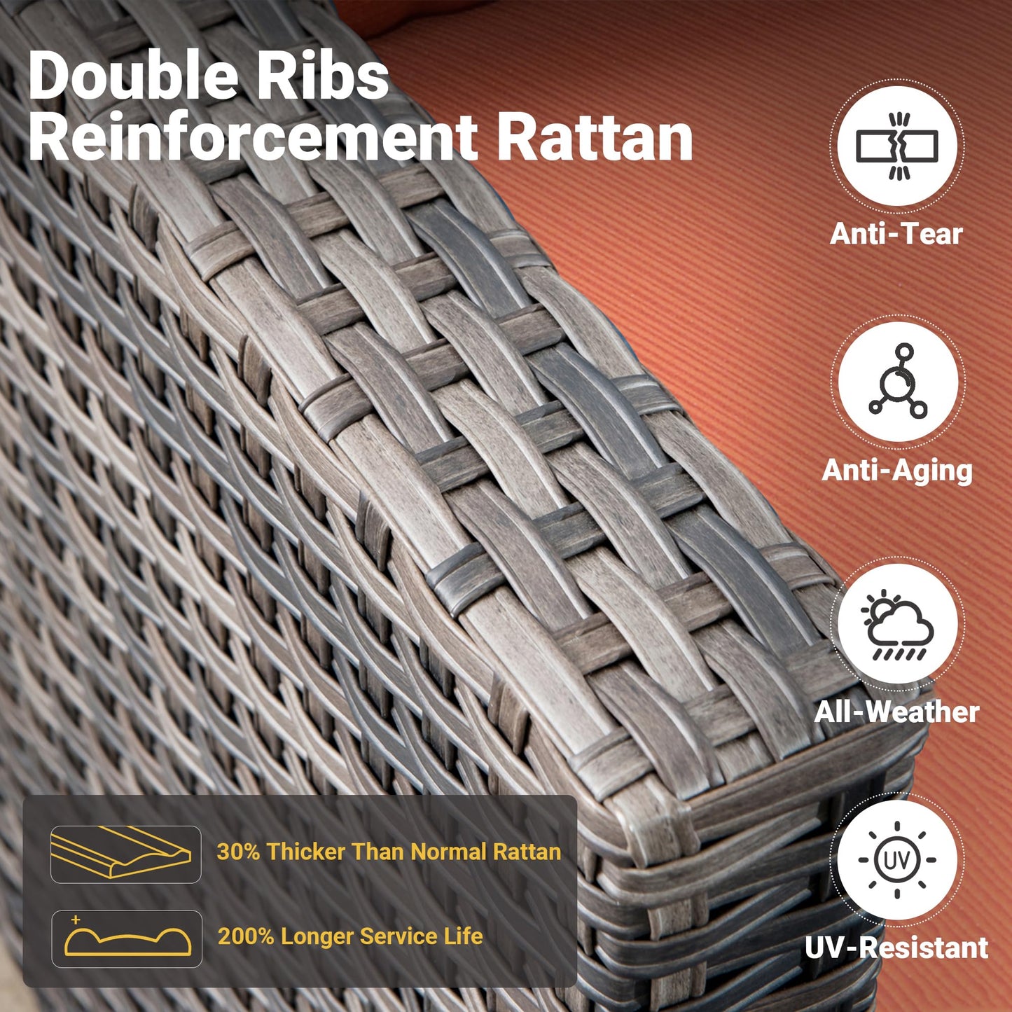 ovios Patio Furniture Set, 7 Piece Outdoor Wicker Sofa with Swivel Rocking Chairs, Loveseat and Comfy Cushions, High Back Rattan Couch Conversation Set, Orange Red