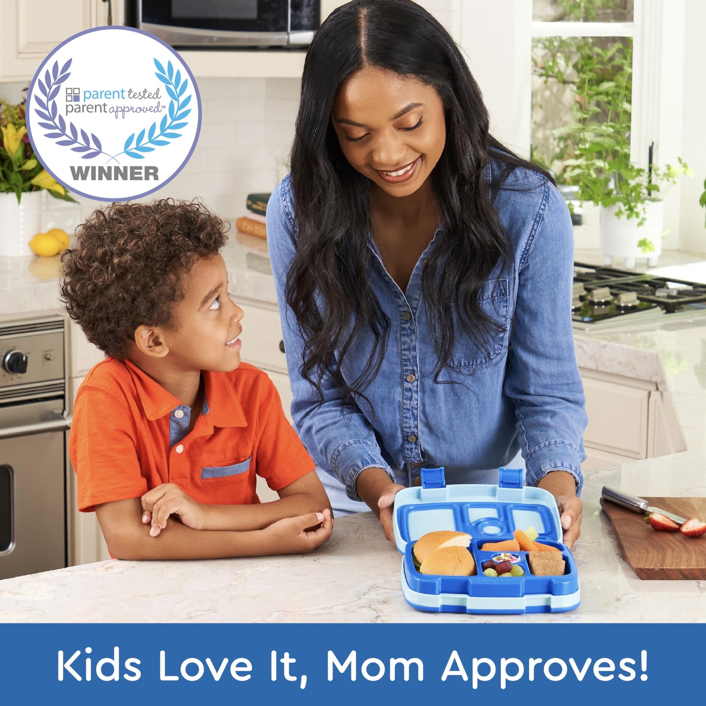 Bentgo Kids Bento-Style 5-Compartment Leak-Proof Lunch Box - Ideal Portion Sizes for Ages 3 to 7 - Durable, Drop-Proof, Dishwasher Safe, PFAS & BPA-Free & Made with Food-Safe Materials (Blue)