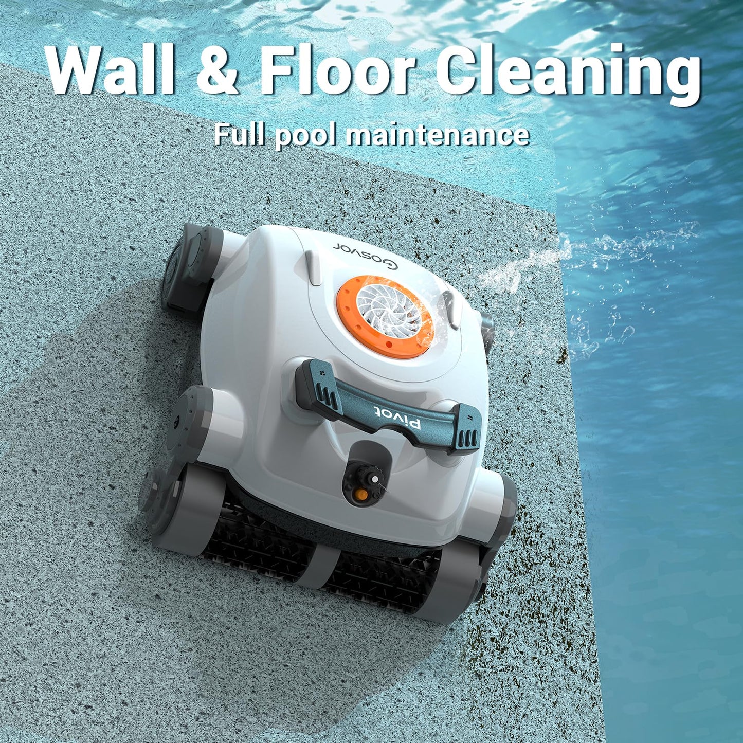 Gosvor Pivot Cordless Robotic Cleaner,Wall Climbing,Extended Battery Life,Self-Parking,Automatic Pool Vacuum for Inground Pools up to 1,100 Sq.ft,White