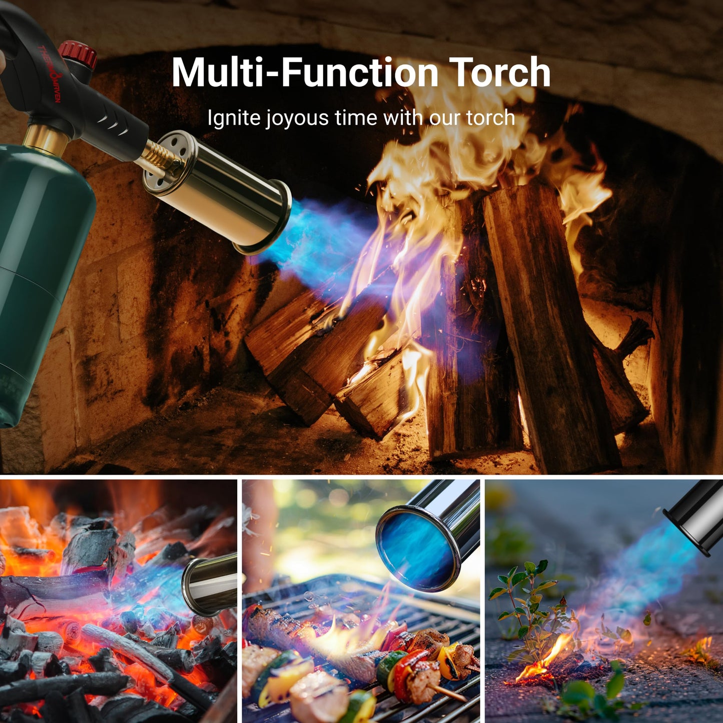 ThermoMaven Powerful Propane Torch, Kitchen Cooking Torch, Culinary Torch Lighter, Adjustable Blow Torch for Sous Vide Searing Steak, BBQ, Grill, Campfire Charcoal Starter (Propane Tank Not Included)