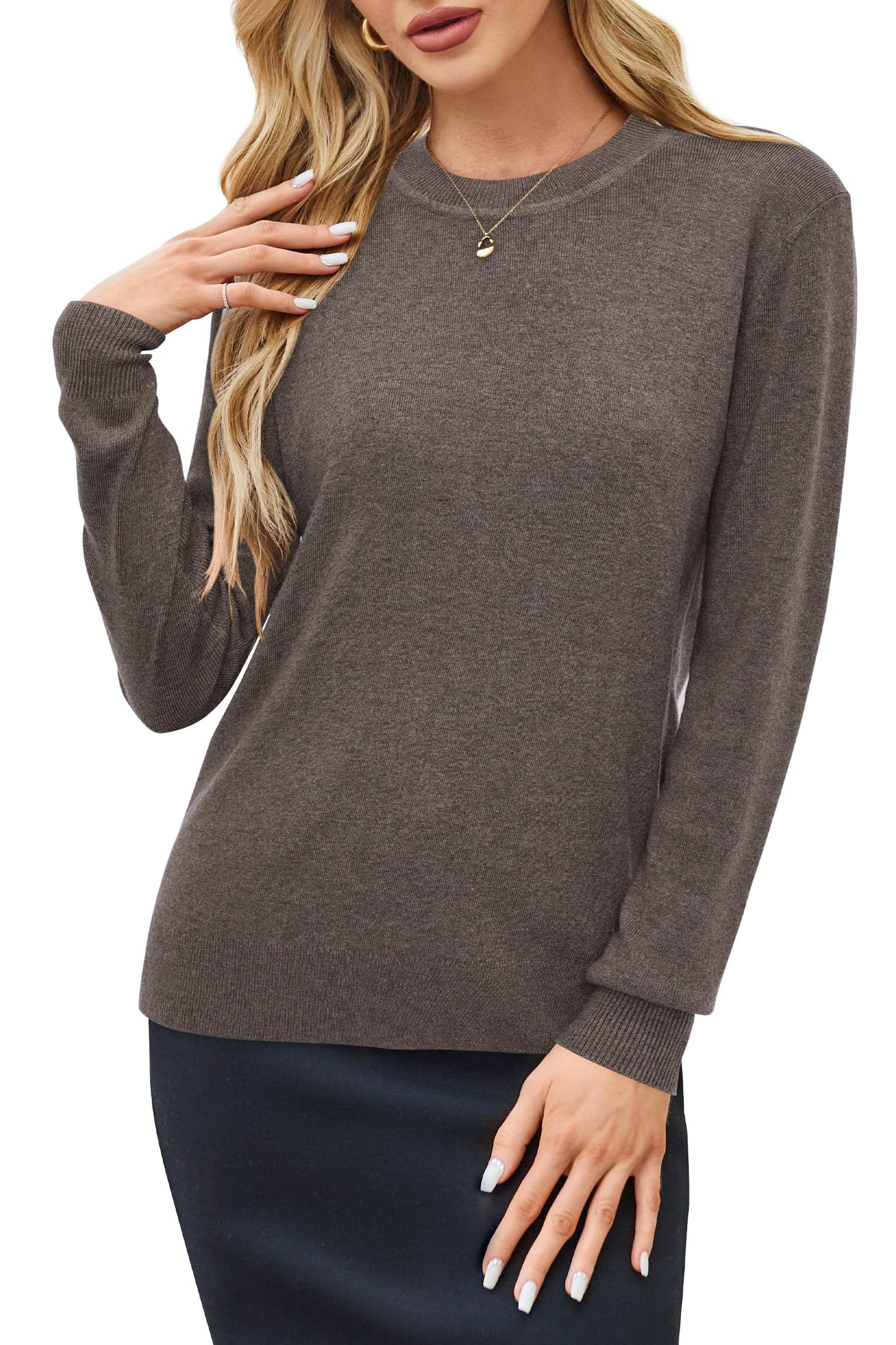 Arach&Cloz Womens 2025 Long Sleeve Sweaters Work Formal Halloween Winter Early Fall Fashion Tops Shirts Teacher Business Casual Dressy Black White Business Outfits Chocolate Brown Clothes (A-Coffee,M)