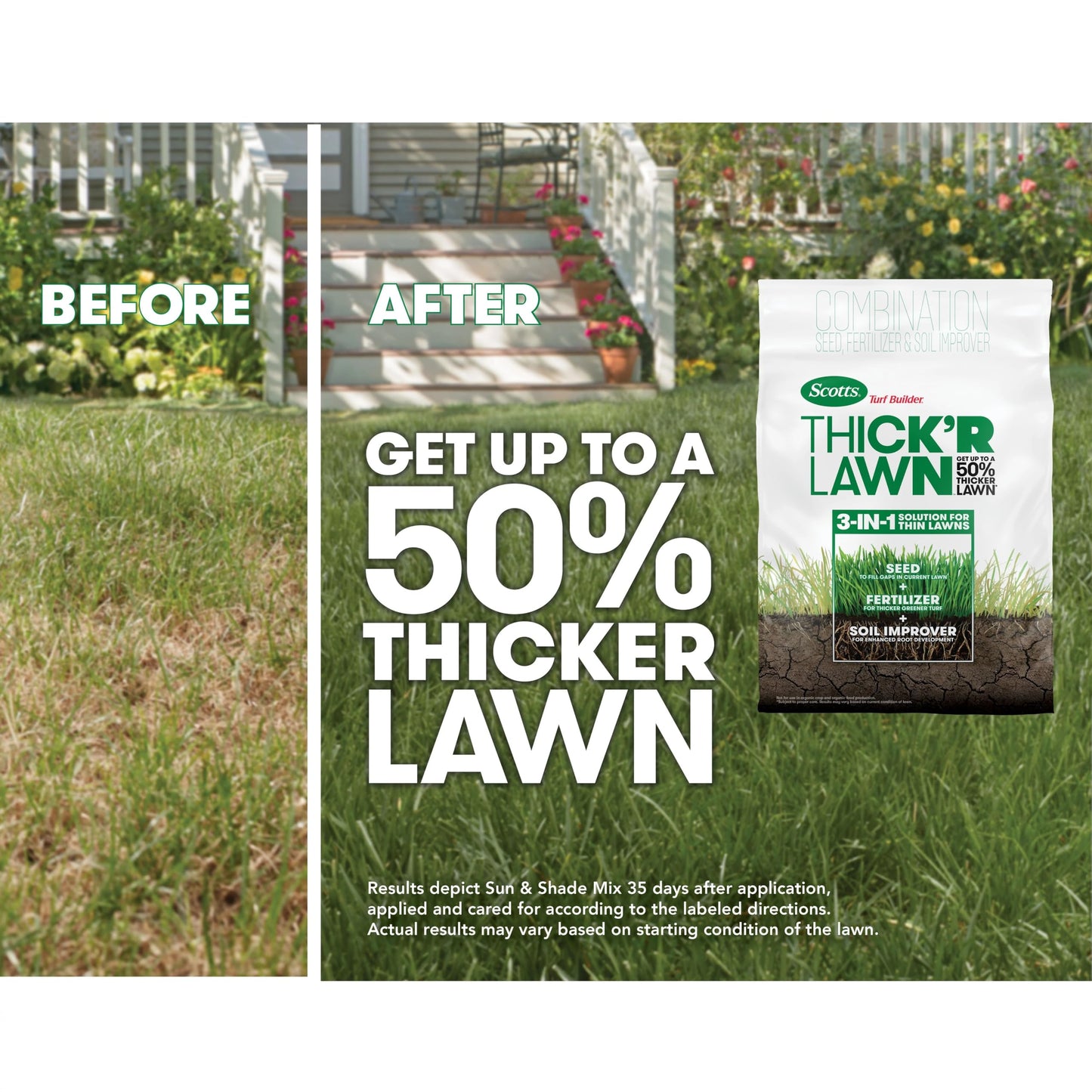 Scotts Turf Builder THICK'R LAWN Grass Seed, Fertilizer, and Soil Improver for Sun & Shade, 4,000 sq. ft., 40 lbs.