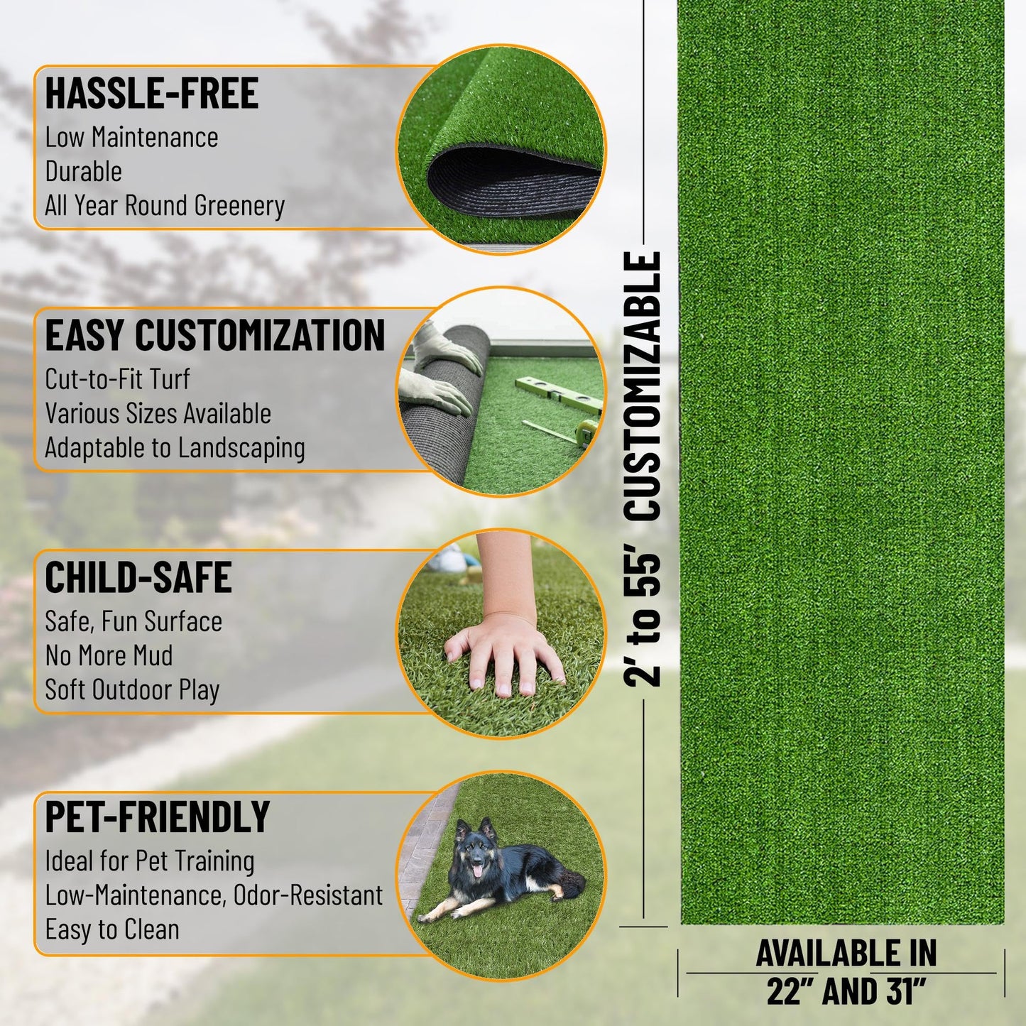 Ottomanson Artificial Grass Turf 2'7" x 50' Indoor Outdoor Faux Grass Rug with Drainage Holes, Customizable with Extra Long Size Options, Perfect for Patio Lawn Balcony Weddings Photoshoot Backdrop