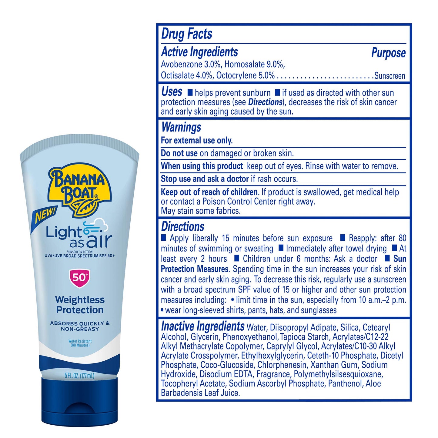 Banana Boat Light As Air Sunscreen Lotion SPF 50 Twin Pack | Lightweight & Non-Greasy Lotion Sunscreen SPF 50, Sunblock, Oxybenzone-Free, 6oz each