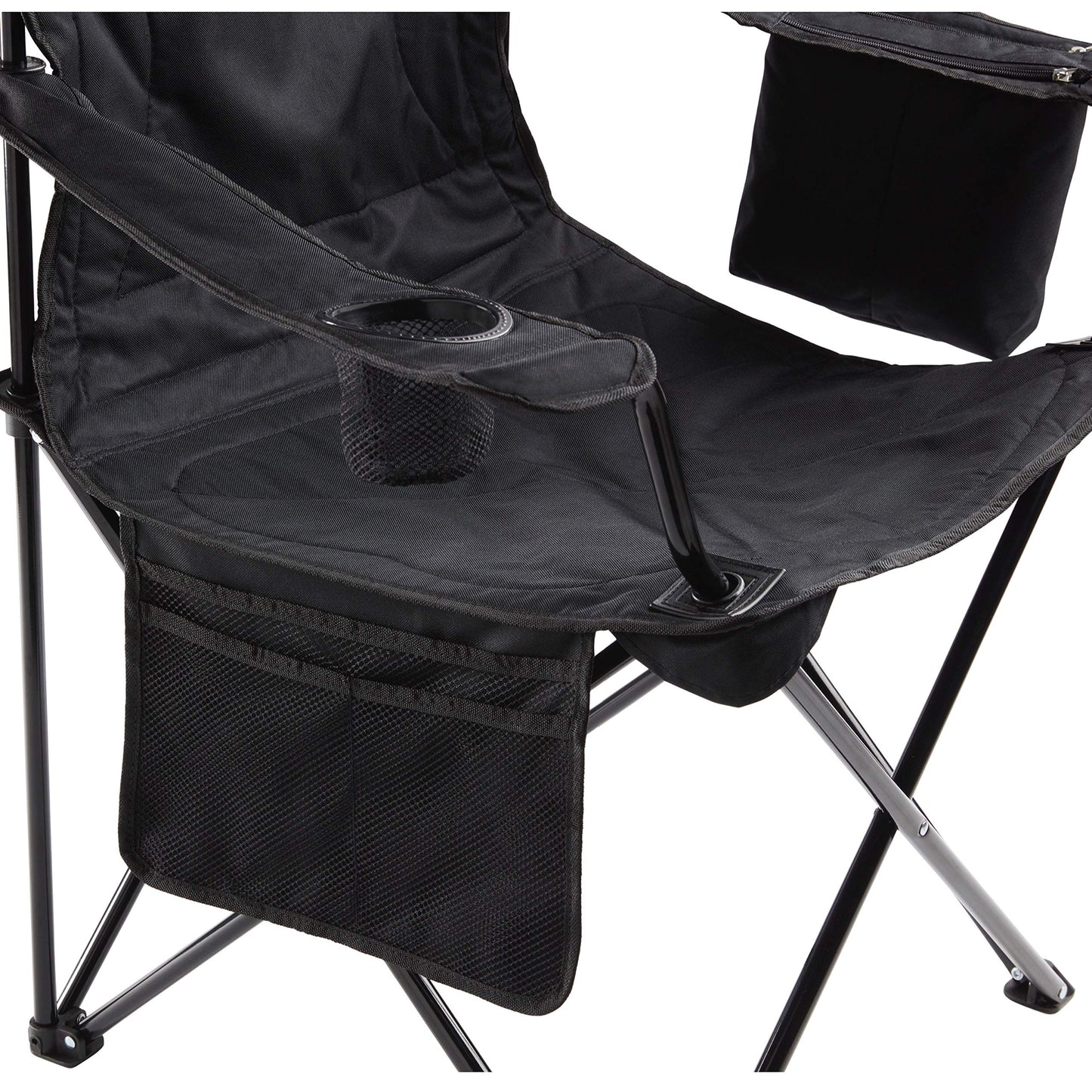 Coleman Camp Chair with 4-Can Cooler | Folding Beach Chair with Built in Drinks Cooler | Portable Quad Chair with Armrest Cooler for Tailgating, Camping & Outdoors, Black, Roomy seat: 24"