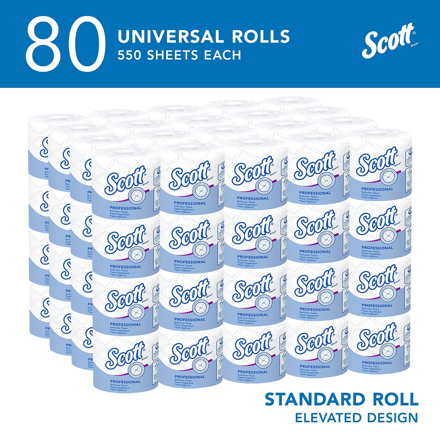 Scott Professional Standard Roll Bulk Toilet Paper (04460), 2-Ply, Elevated Design, White, Individually Wrapped (80 Rolls of 550 Sheets, 44,000 Sheet Total)