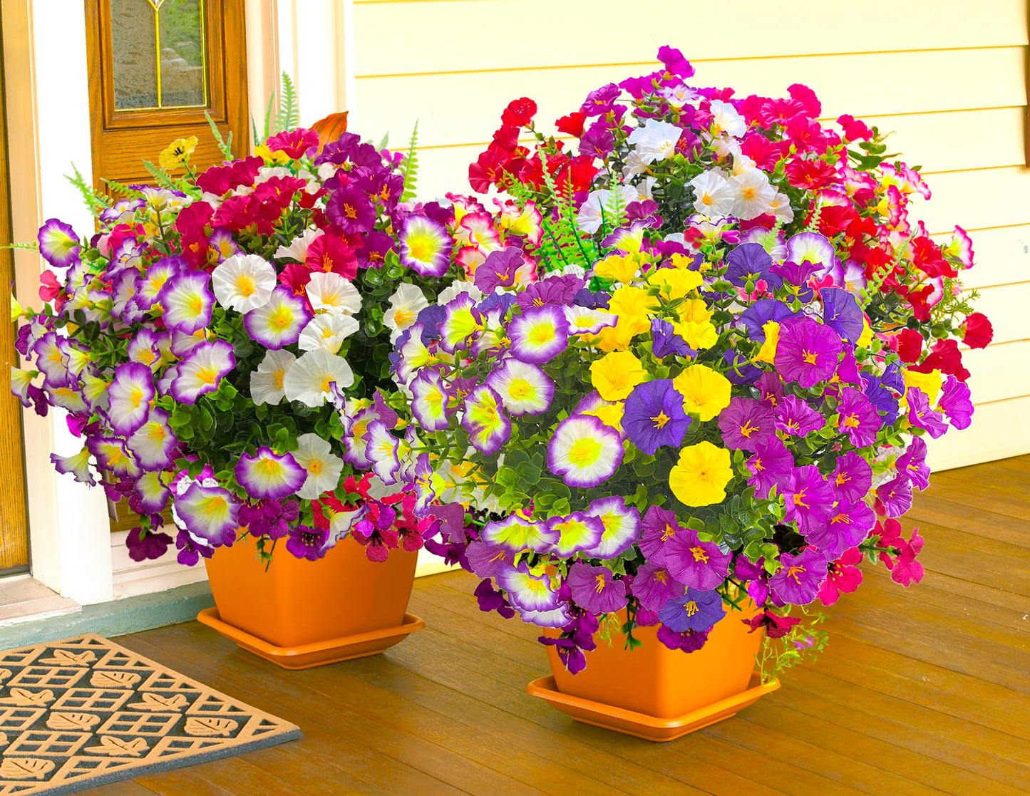 TSTWETO Artificial Faux Flowers for Outdoors, 12 Bundles Artificial Plants Outdoor UV Resistant, Fake Morning Glory Silk Flowers for Outside Planter Porch Patio Yard