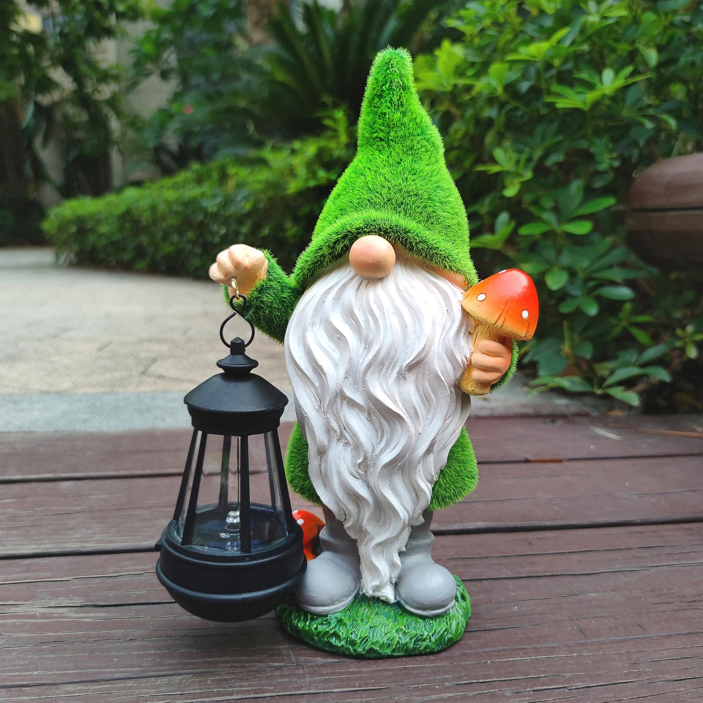 Qobumy Gnomes Solar Garden Statues,Resin Gnome Figurine Decorations Holding Mushroom and Solar Lights Lantern, Outdoor Figurines Lawn Garden Statue Decor Art for Lawn,Yard, Balcony Ornament.