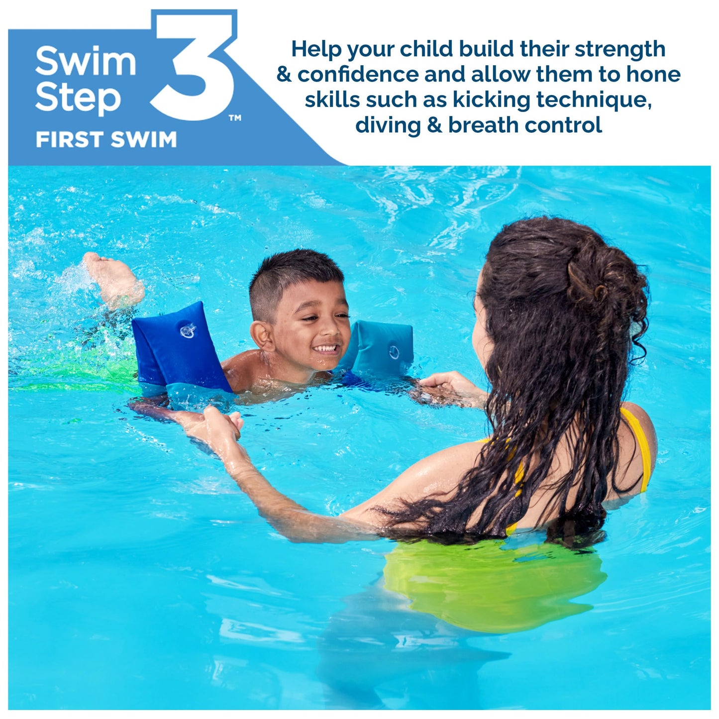 Swimways Soft Swimmies Toddler Floaties, Learn-to-Swim Inflatable Pool Floats & Arm Floaties, Swimming Pool Accessories for Kids Aged 3-5, Blue