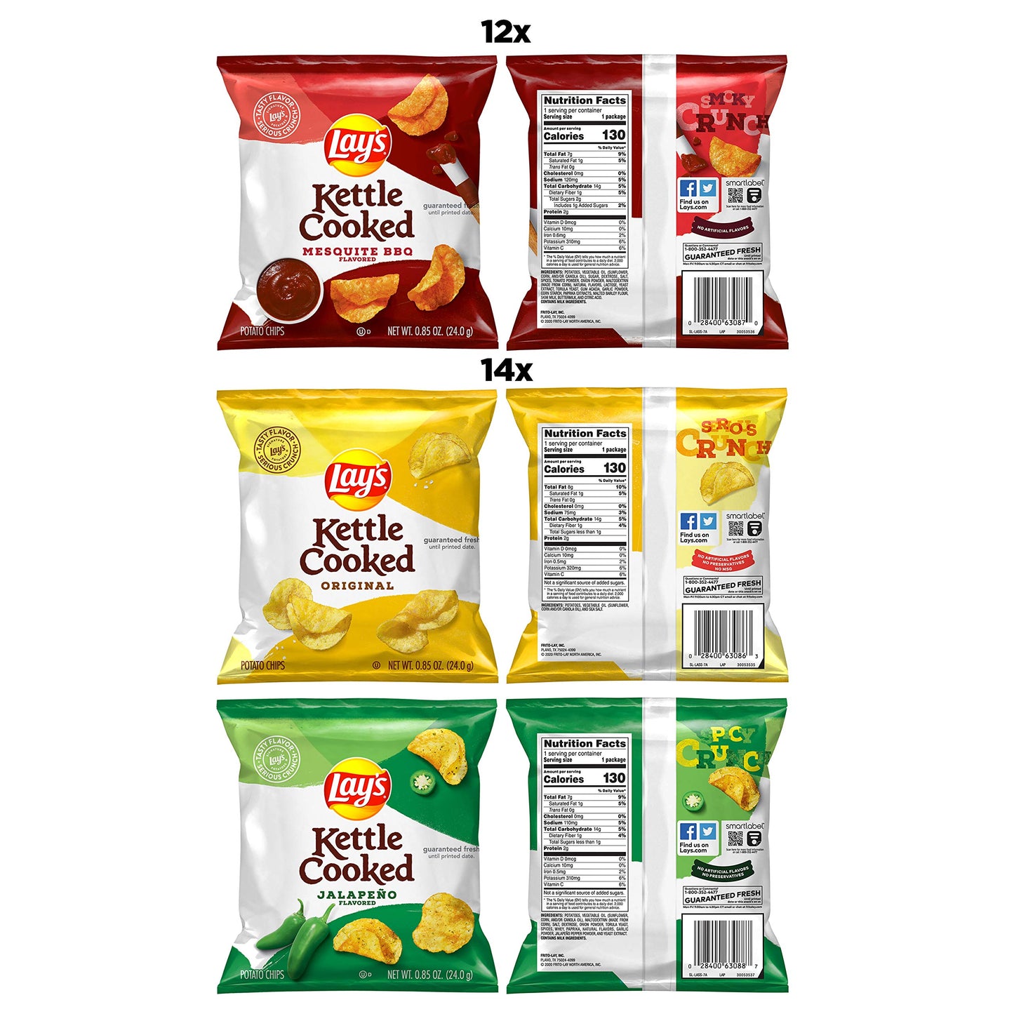 Lay's Kettle Cooked Potato Chips, Variety Pack, 0.85 Ounce (Pack of 40)