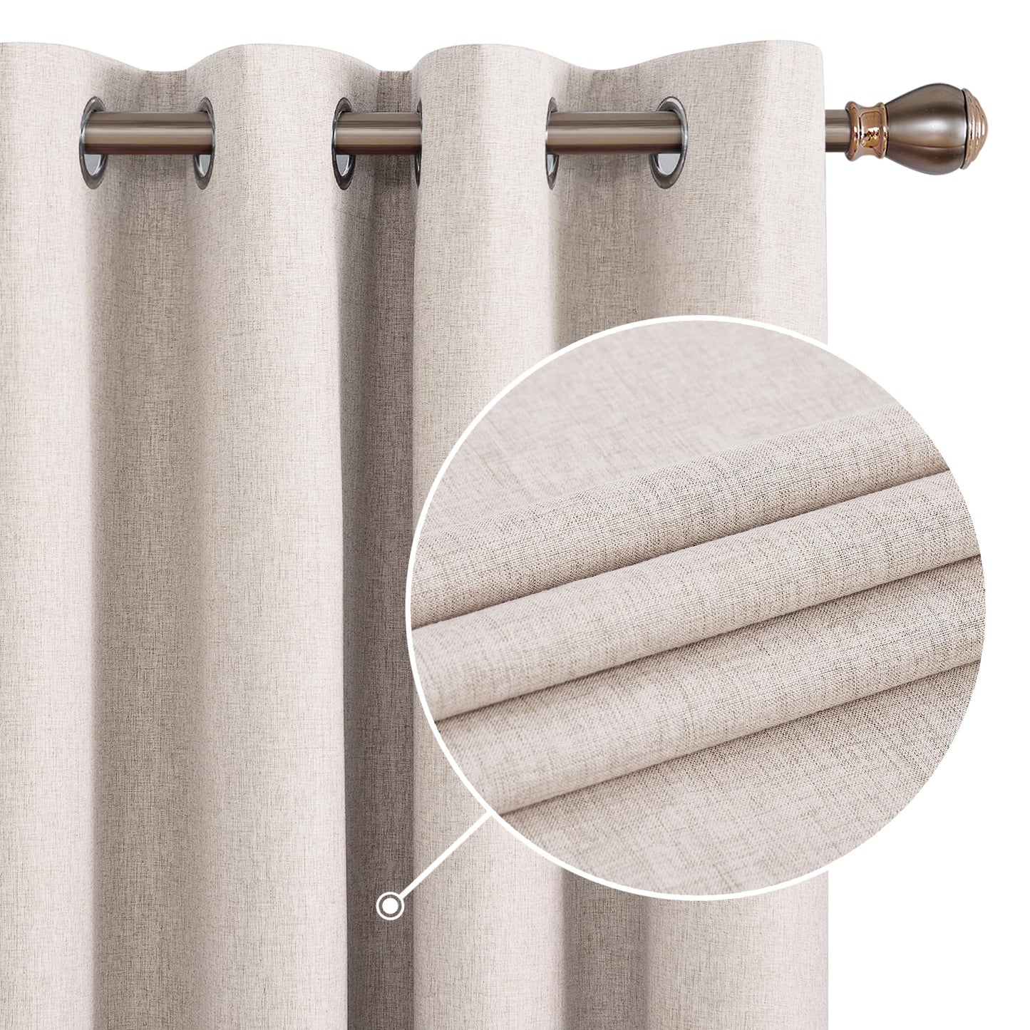 Deconovo Linen 100% Blackout Grommet Curtains for Bedroom and Living Room,Flaxen,52x108 Inch,2 Panels