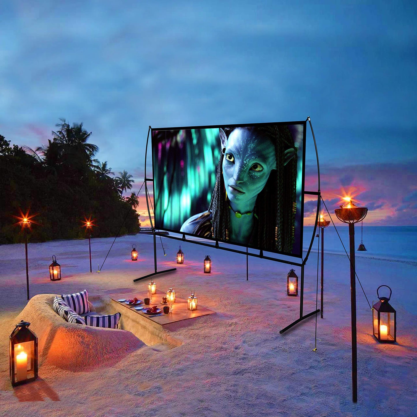 Projector Screen with Stand Foldable Portable Movie Screen(16:9), HD 4K Double Sided Indoor Outdoor Projection Screen for Home Theater (100 Inch) …