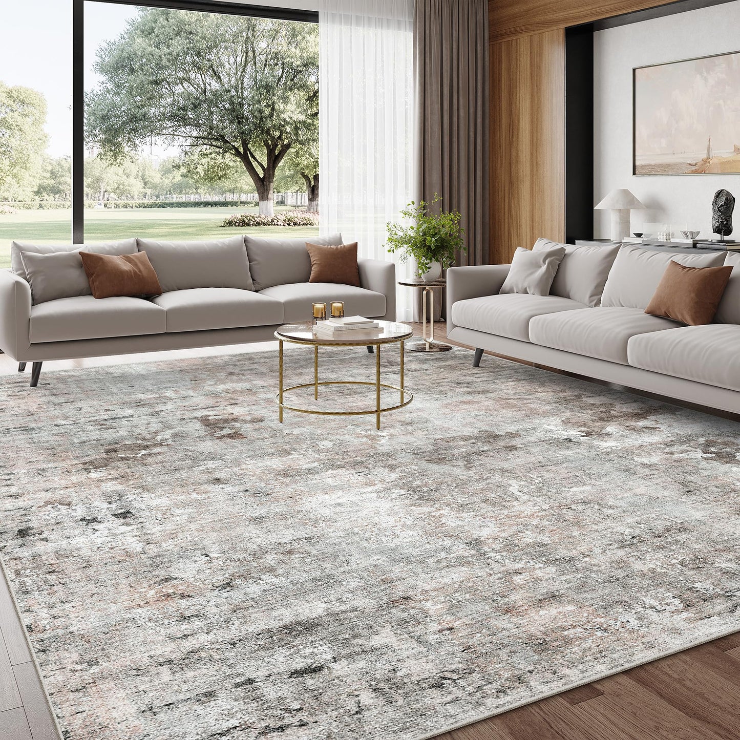 Soalmost Abstract Rug 8x10 Large Living Room Rugs Neutral Modern Washable Area Rugs for Bedroom Dining Room Non-Slip Stain Resistant Foldable Thin Rug Grey Pink