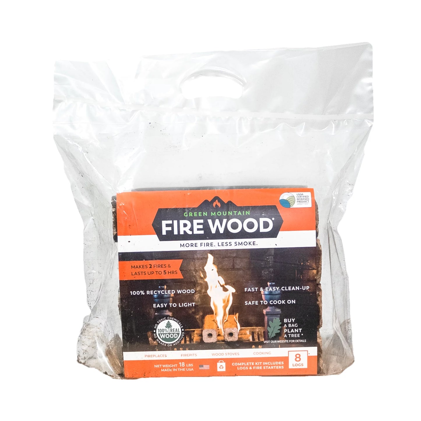 Green Mountain Firewood 8 Log Fire Kit - Includes 8 Logs, 2 Fire Starters and Breakaway Kindling
