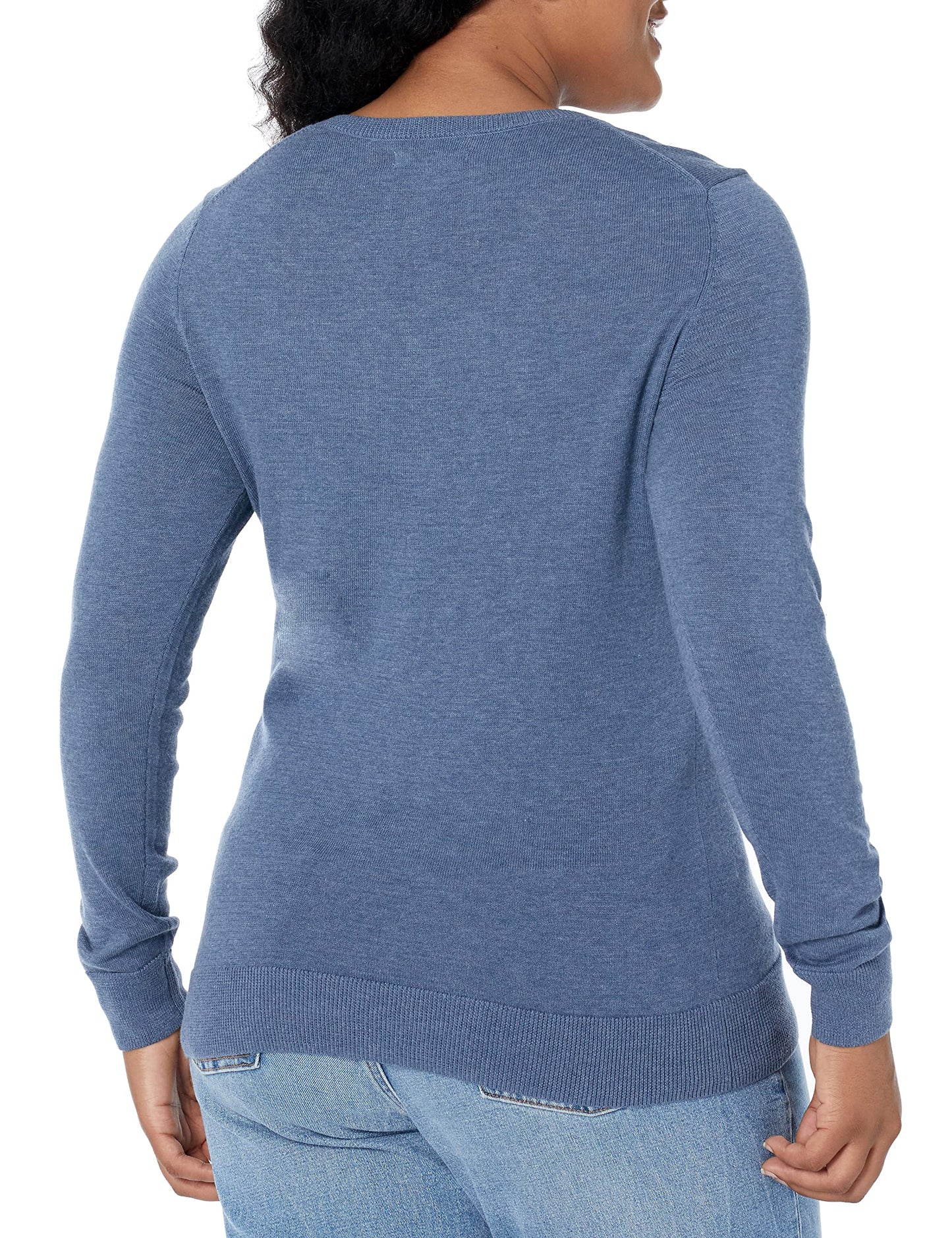 Amazon Essentials Women's Classic-Fit Lightweight Long-Sleeve V-Neck Sweater (Available in Plus Size), Blue Heather, X-Small